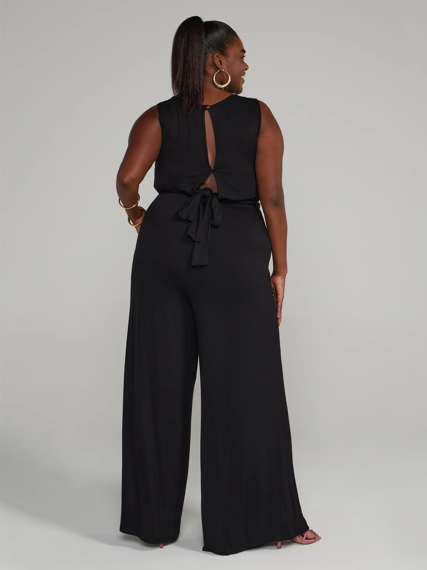 Cutout Tie Waist Knit Jumpsuit - Image 4