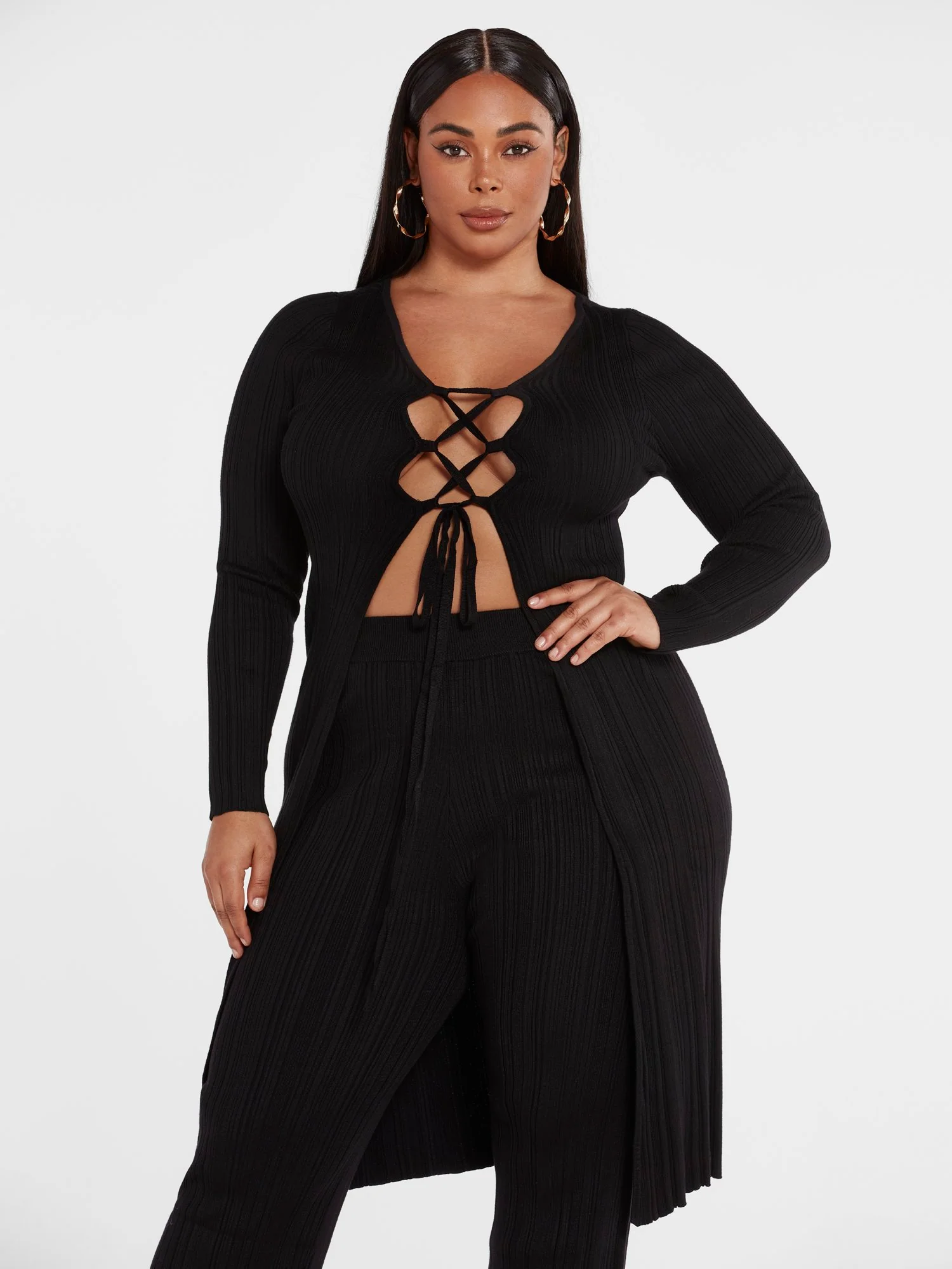 Dakota Lace-Up Ribbed Knit Cardigan - Image 2