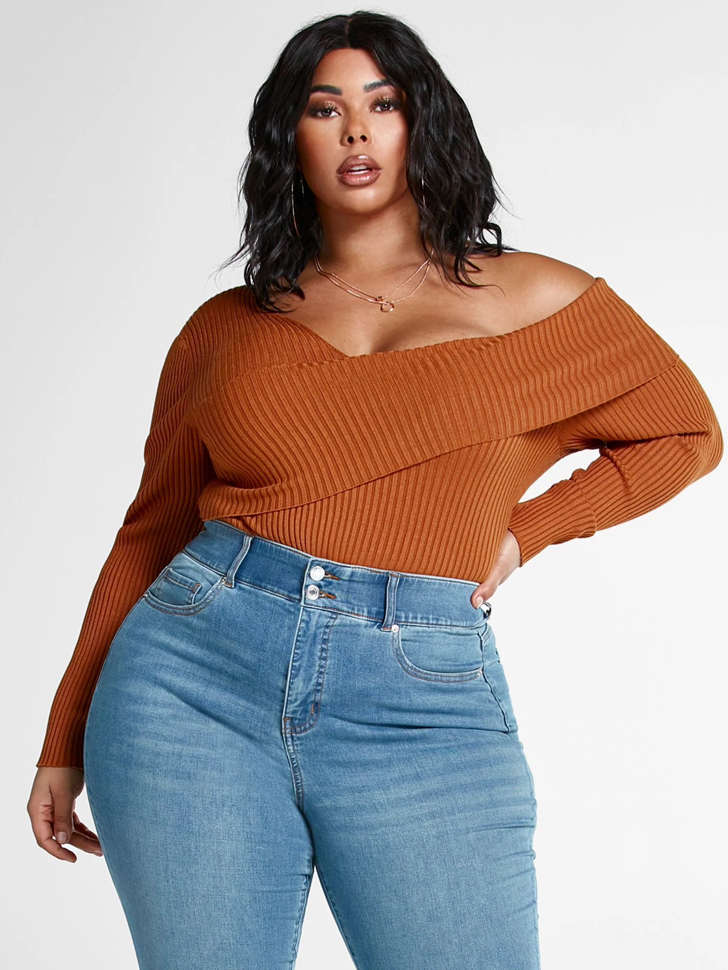 Dakota One Shoulder Foldover Sweater - Image 2