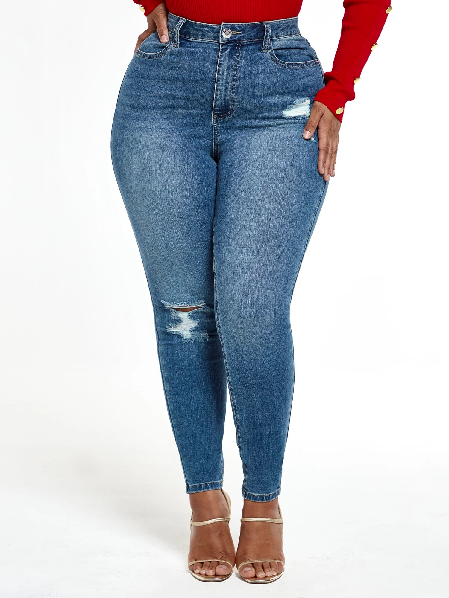Dark Wash Super Skinny Destructed Jeans - Image 2