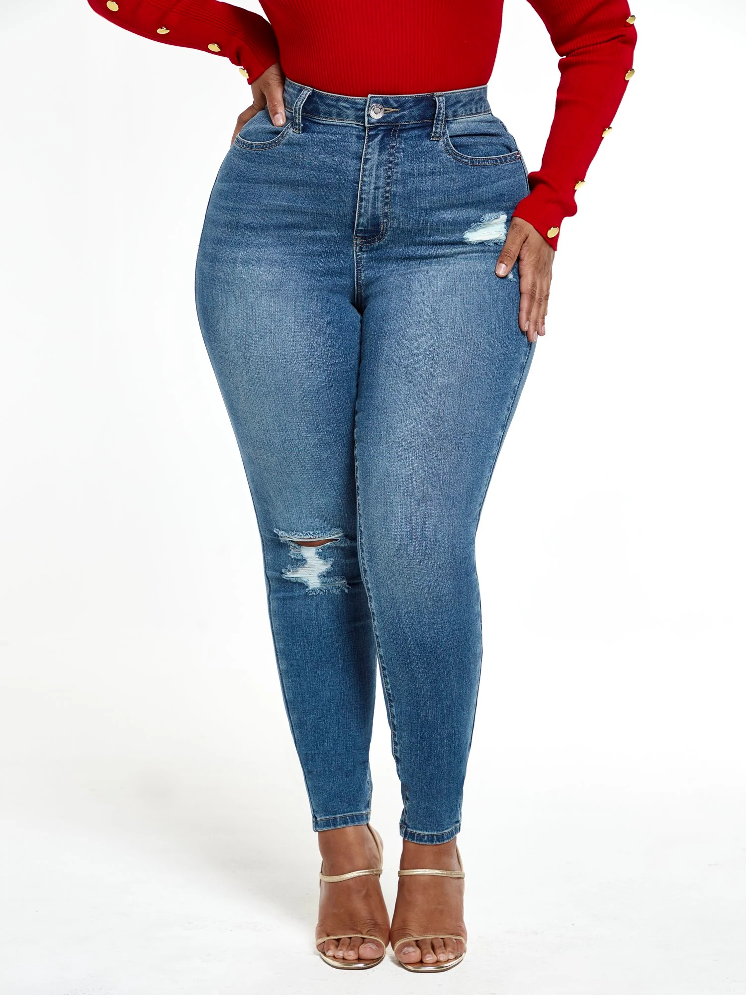 Dark Wash Super Skinny Destructed Jeans - Image 6