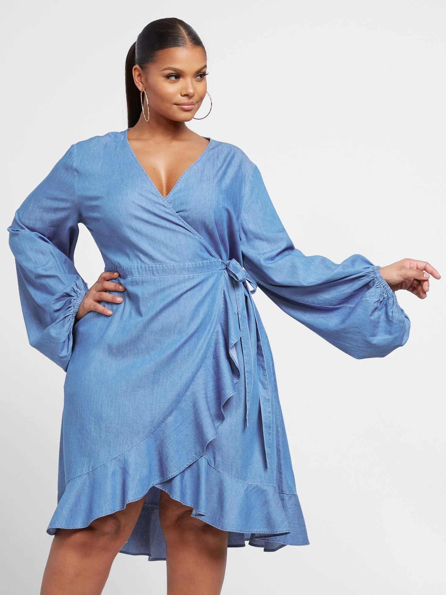 Delia Denim Wrap Dress - Image 2