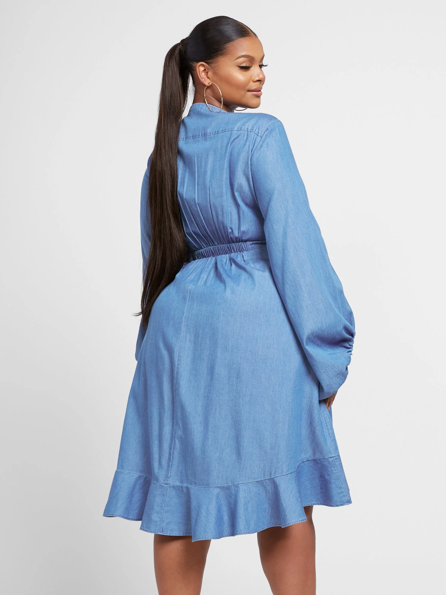 Delia Denim Wrap Dress - Image 3