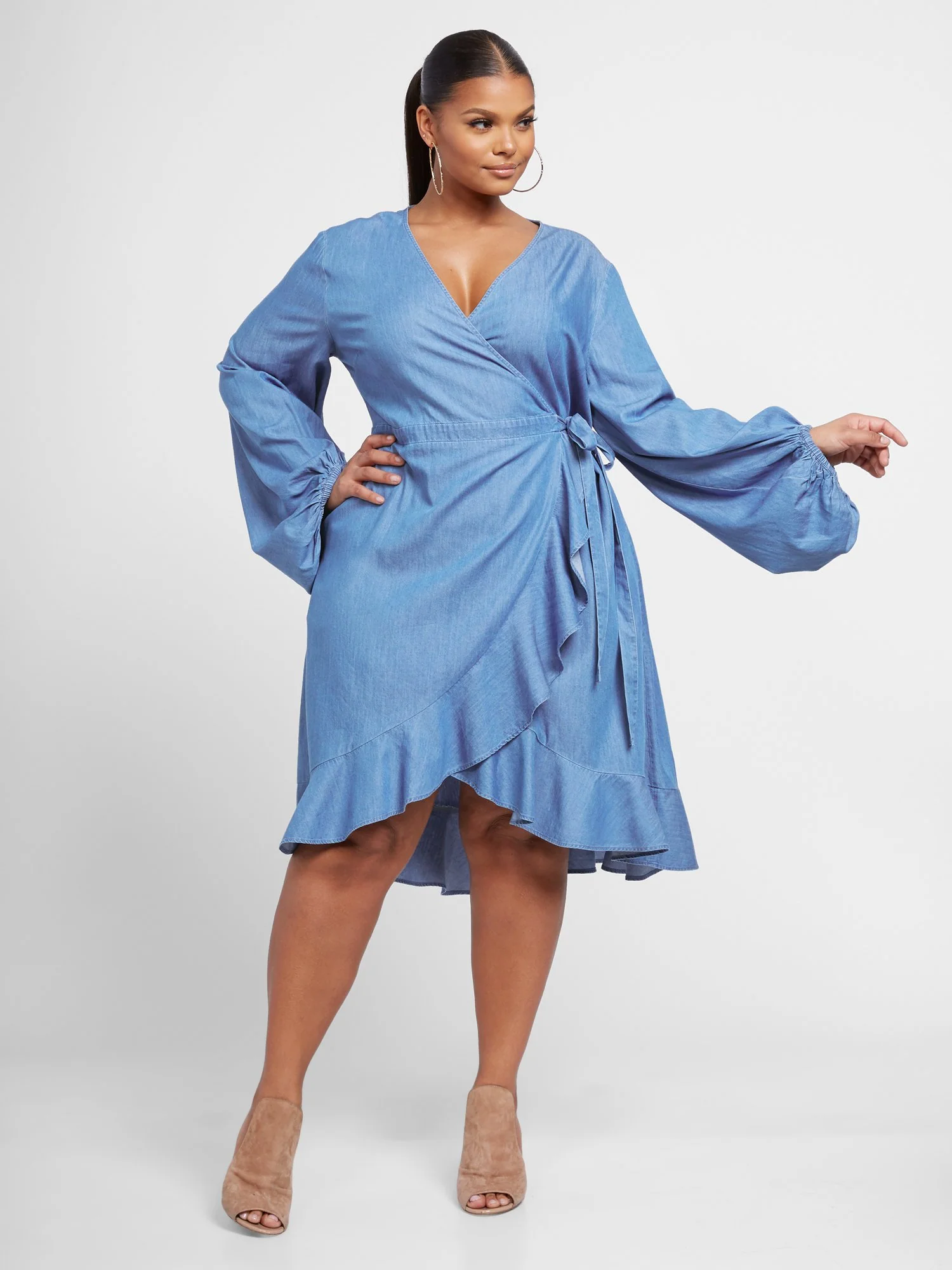 Delia Denim Wrap Dress - Image 4