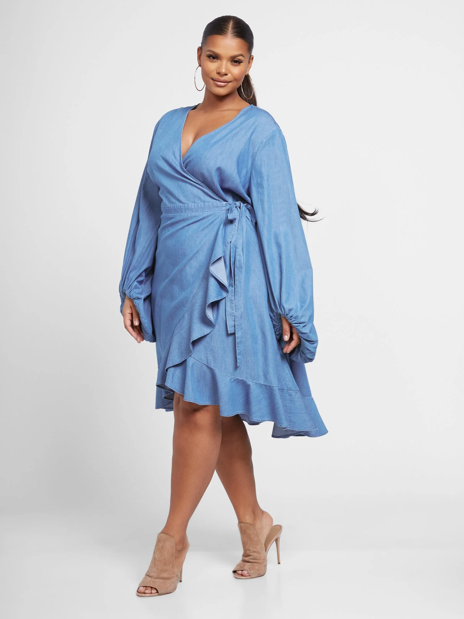 Delia Denim Wrap Dress - Image 5