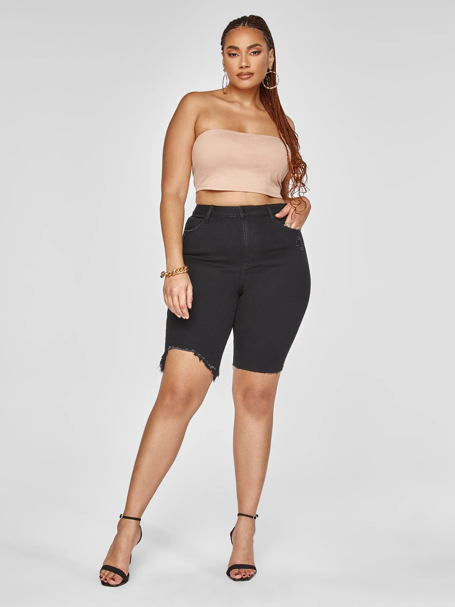 Denim Bermuda Shorts with Chewed Hem - Image 3