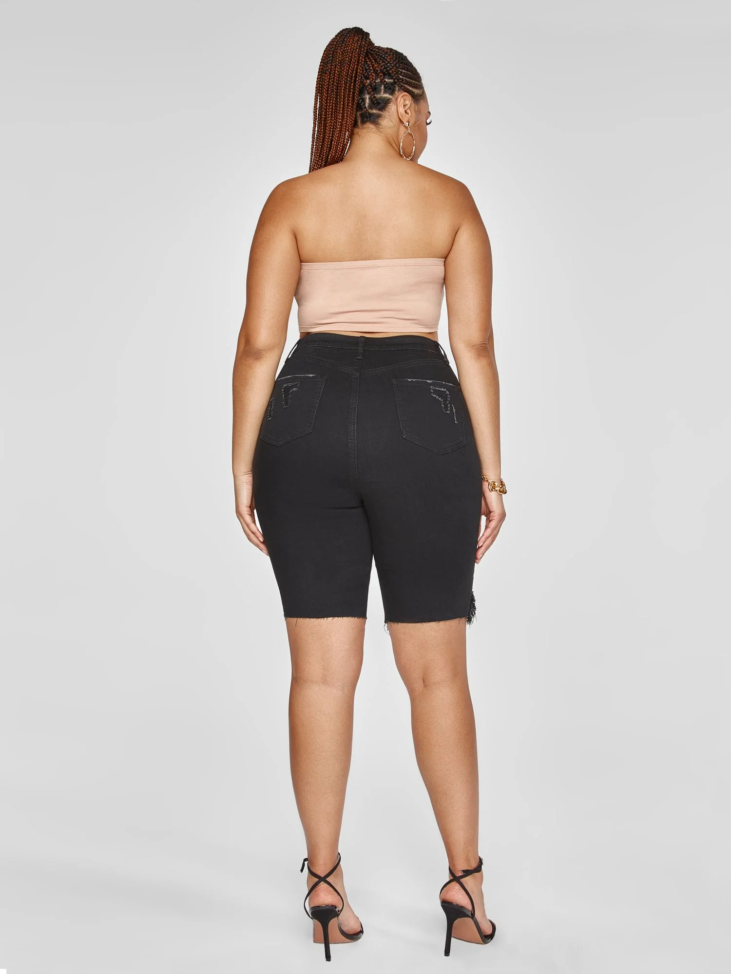 Denim Bermuda Shorts with Chewed Hem - Image 4