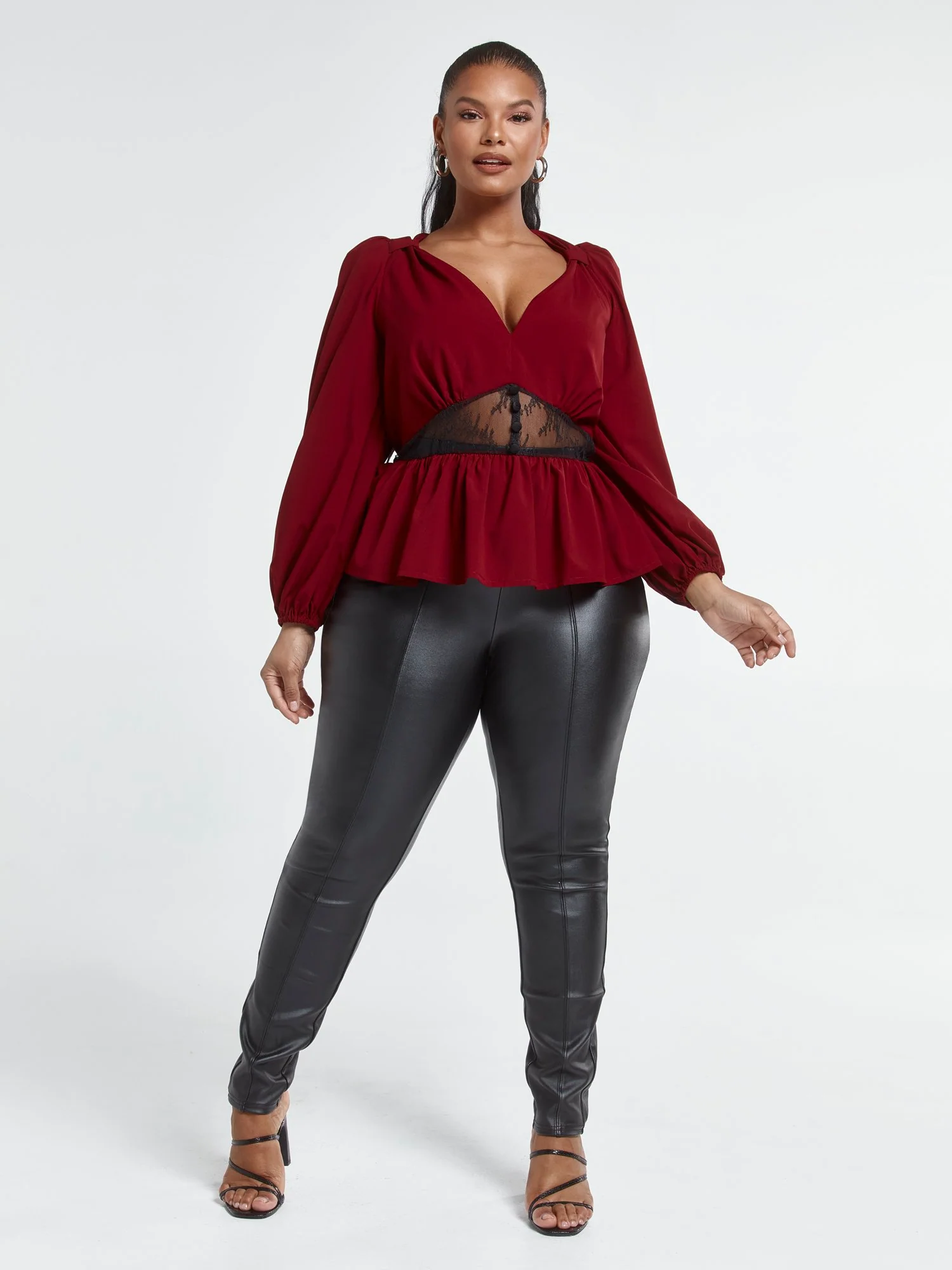 Desiree Peplum Blouse with Lace Insert - Image 4