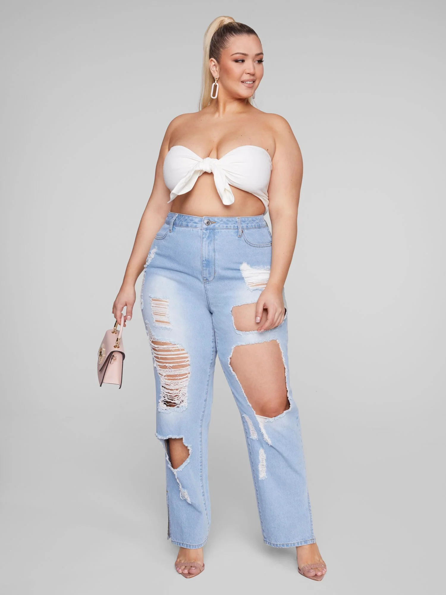 Destructed Light Wash Straight Leg Jeans - Image 3