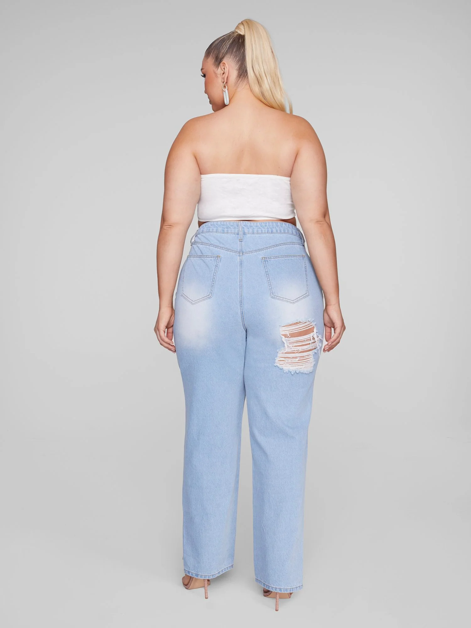 Destructed Light Wash Straight Leg Jeans - Image 4