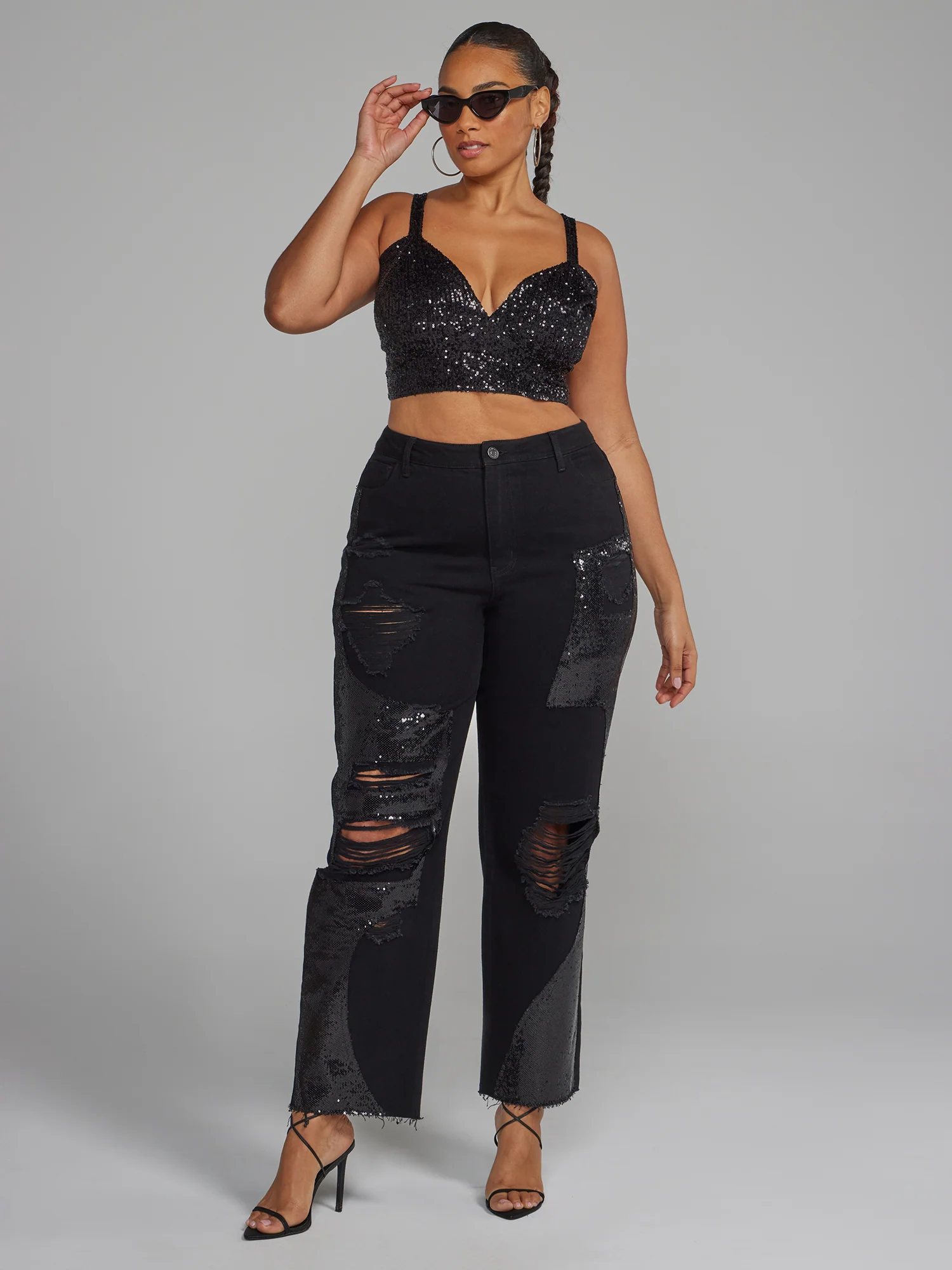 Distressed Straight Leg Jeans with Sequin Details - Image 4