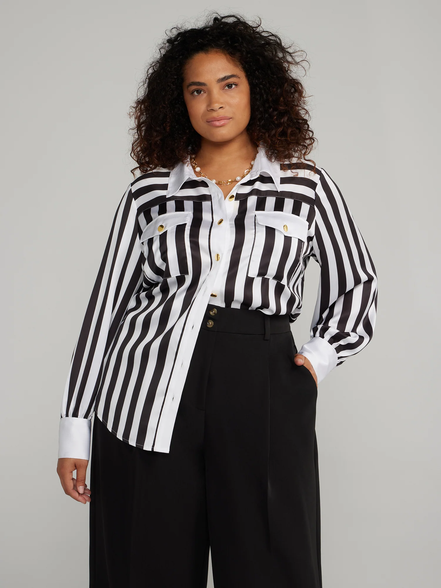 Double Pocket Striped Button-Down Shirt - Image 4