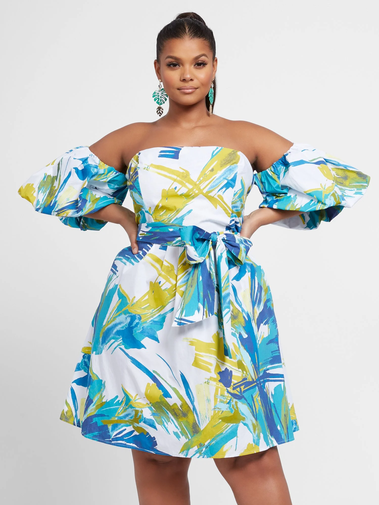 Elizabeth Watercolor Print Puff Sleeve Dress - Image 2