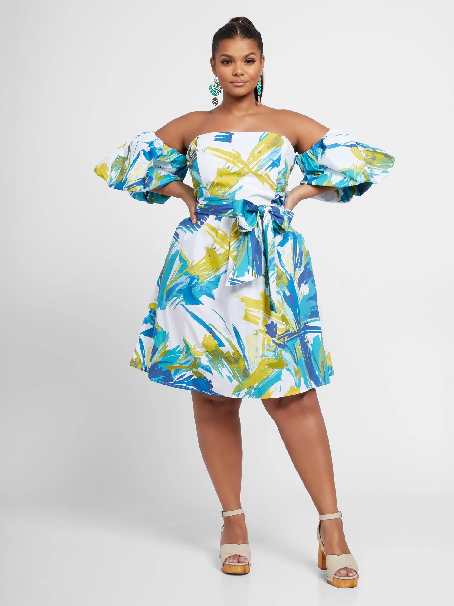 Elizabeth Watercolor Print Puff Sleeve Dress - Image 4