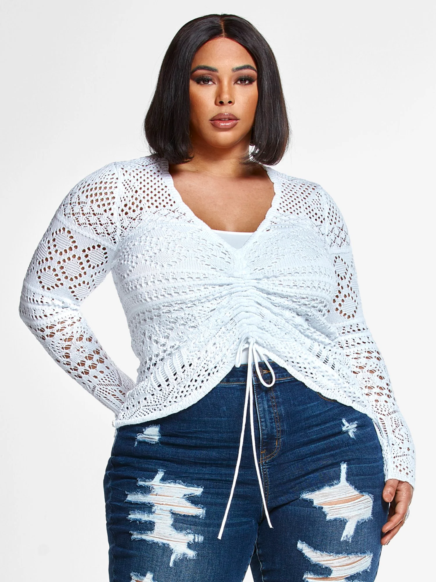 Ensley Pointelle Knit Drawstring Sweater - Image 2