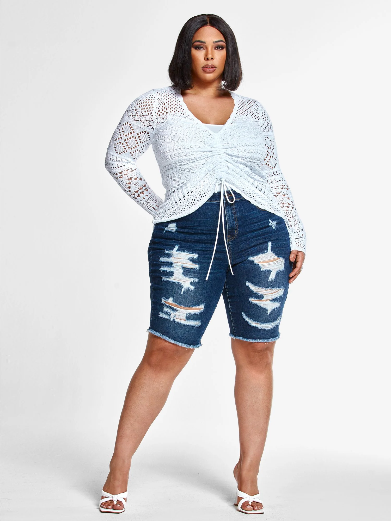 Ensley Pointelle Knit Drawstring Sweater - Image 4