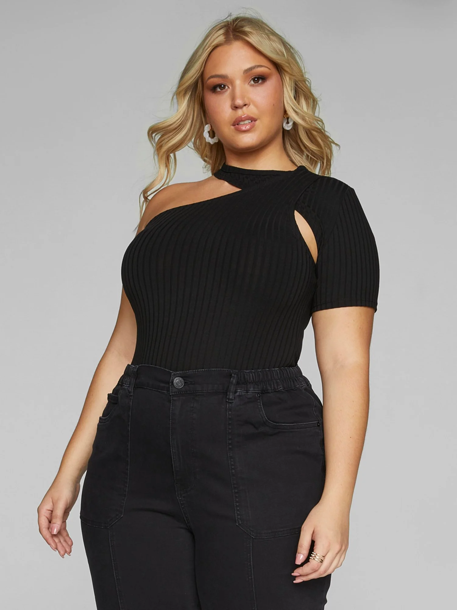 Erika Ribbed Knit Open Shoulder Top