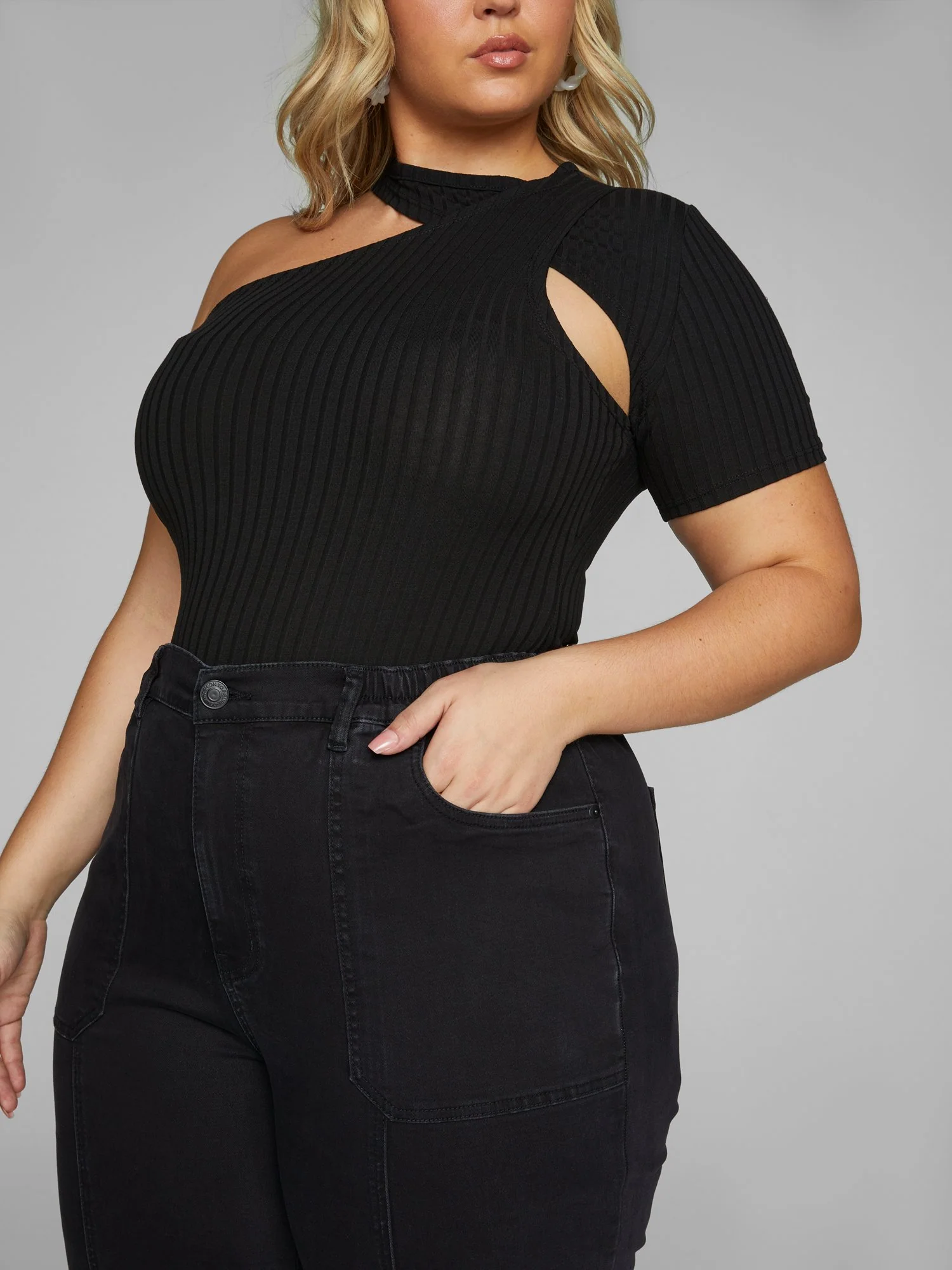 Erika Ribbed Knit Open Shoulder Top - Image 5