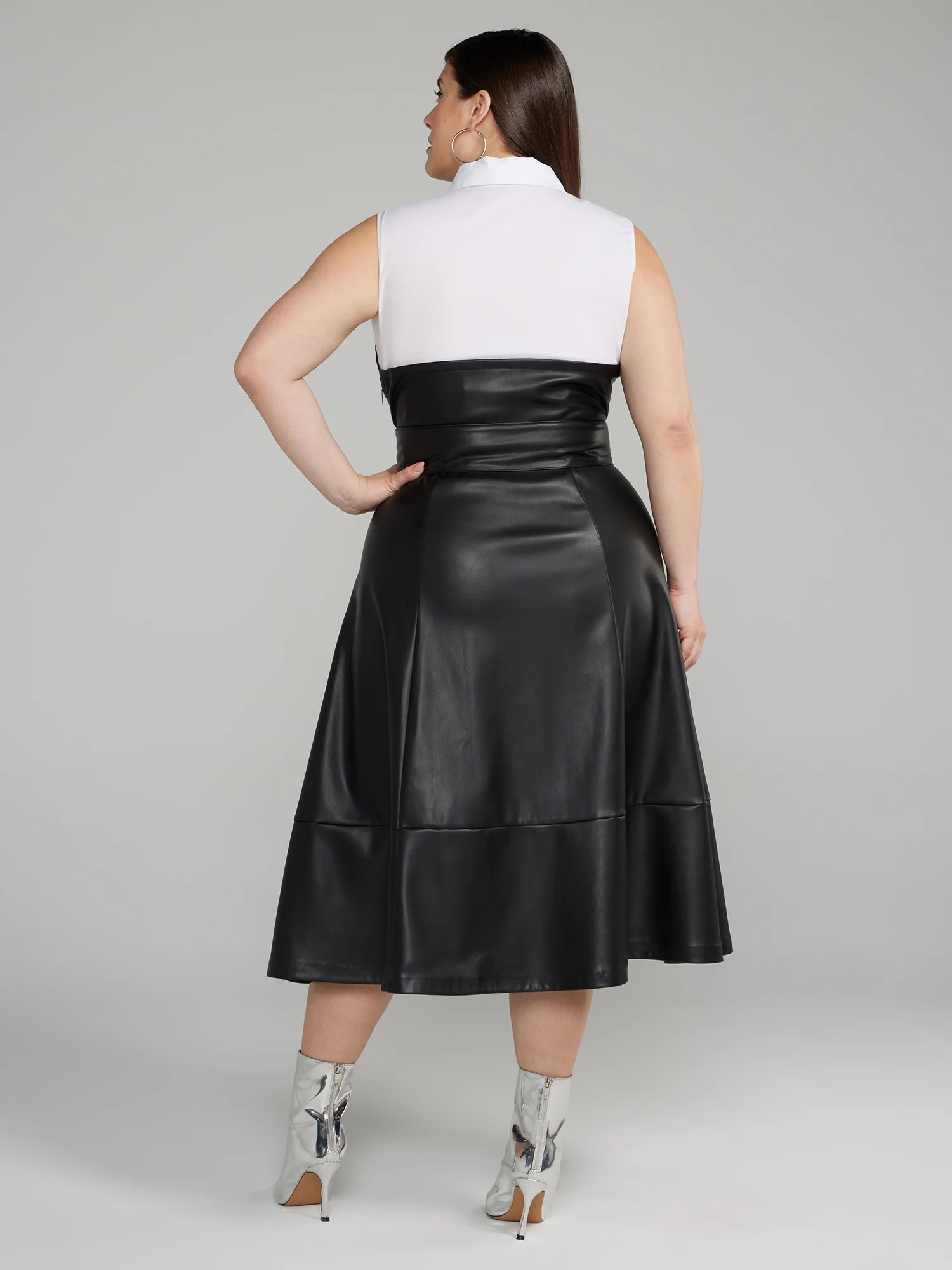 Faux Leather 2fer Belted Midi Dress - Image 3