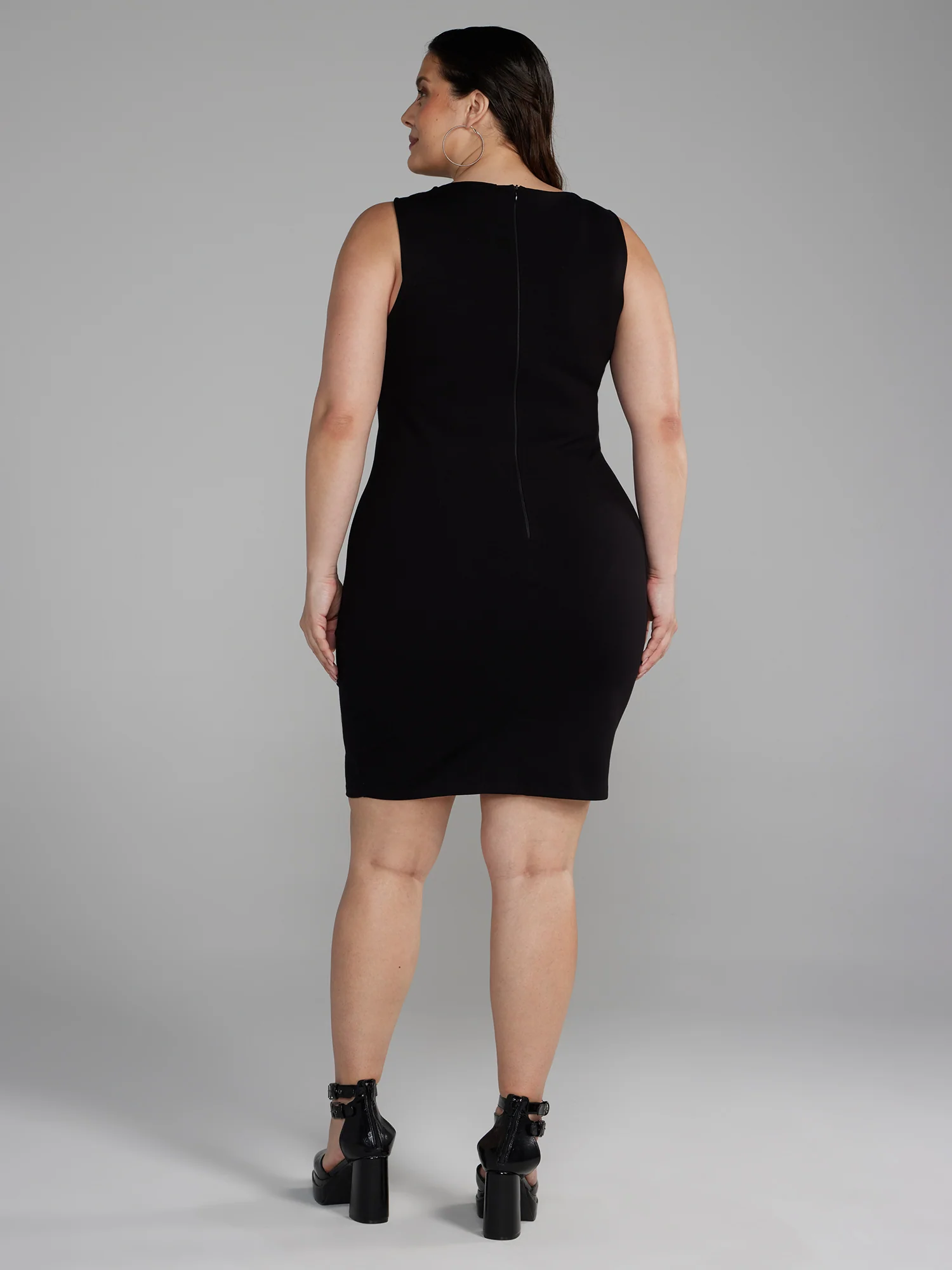 Faux Leather Detail Ruched Ponte Knit Dress - Image 3