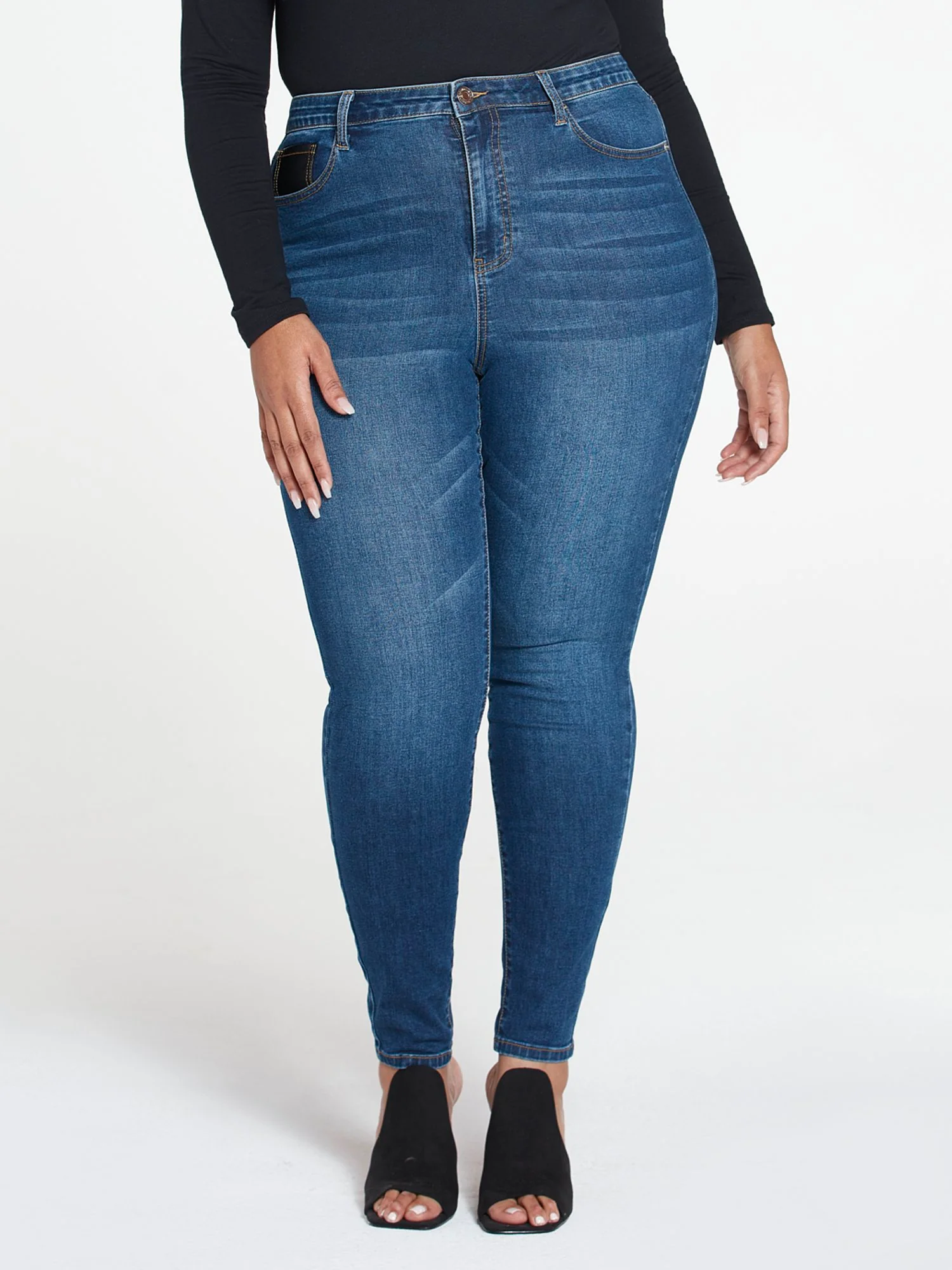 Faux Leather Pocket Skinny Jeans - Image 2