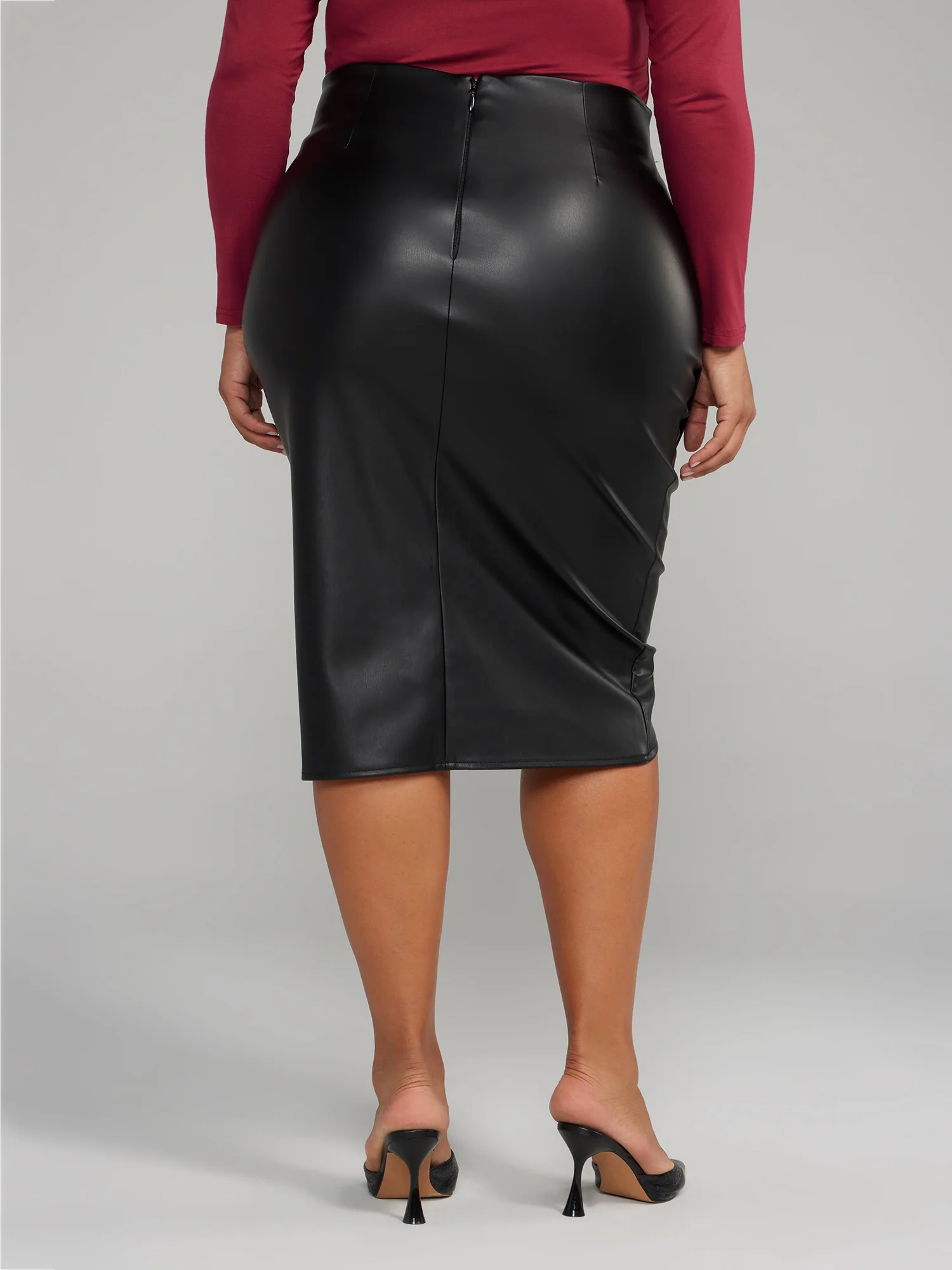 Faux Leather Ruched Wrap Skirt - Image 3