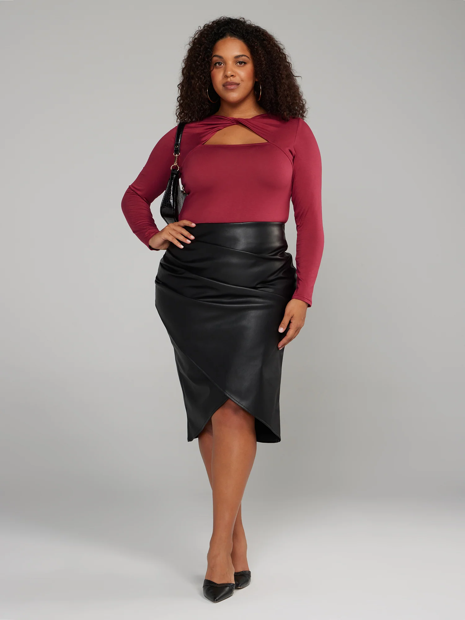 Faux Leather Ruched Wrap Skirt - Image 4