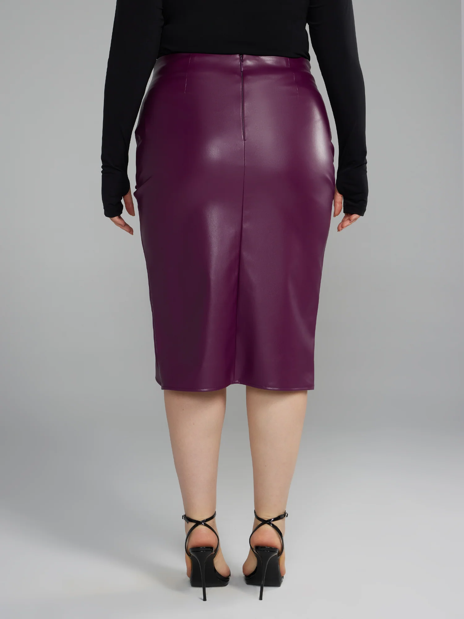 Faux Leather Ruched Wrap Skirt - Image 8