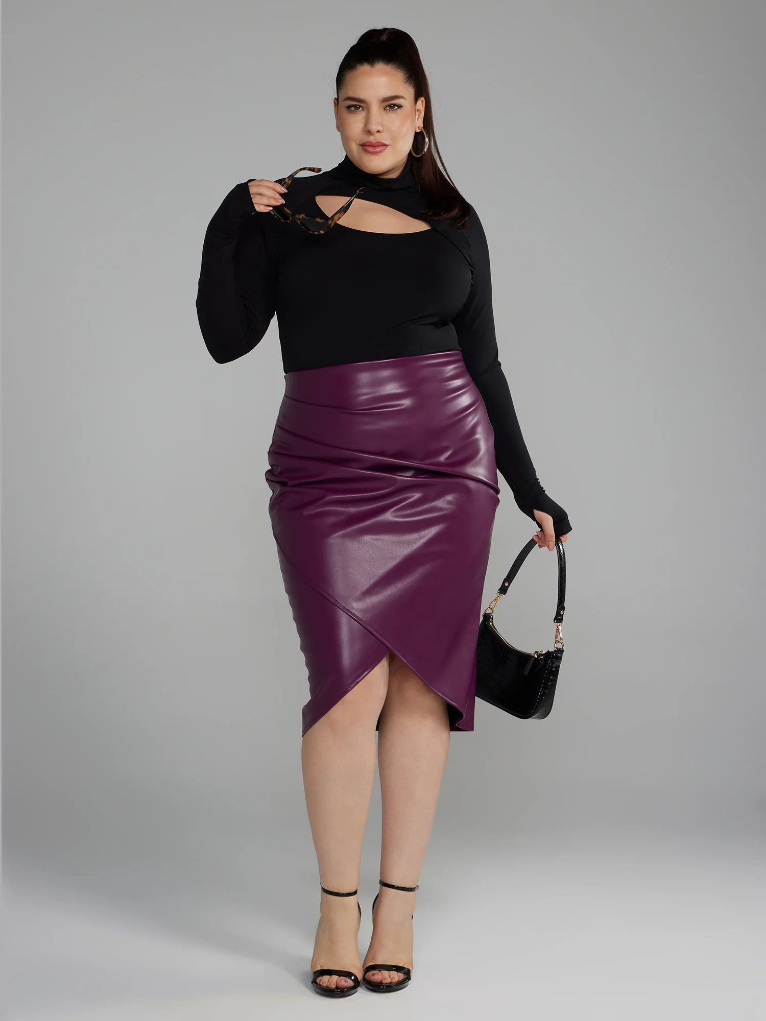 Faux Leather Ruched Wrap Skirt - Image 9
