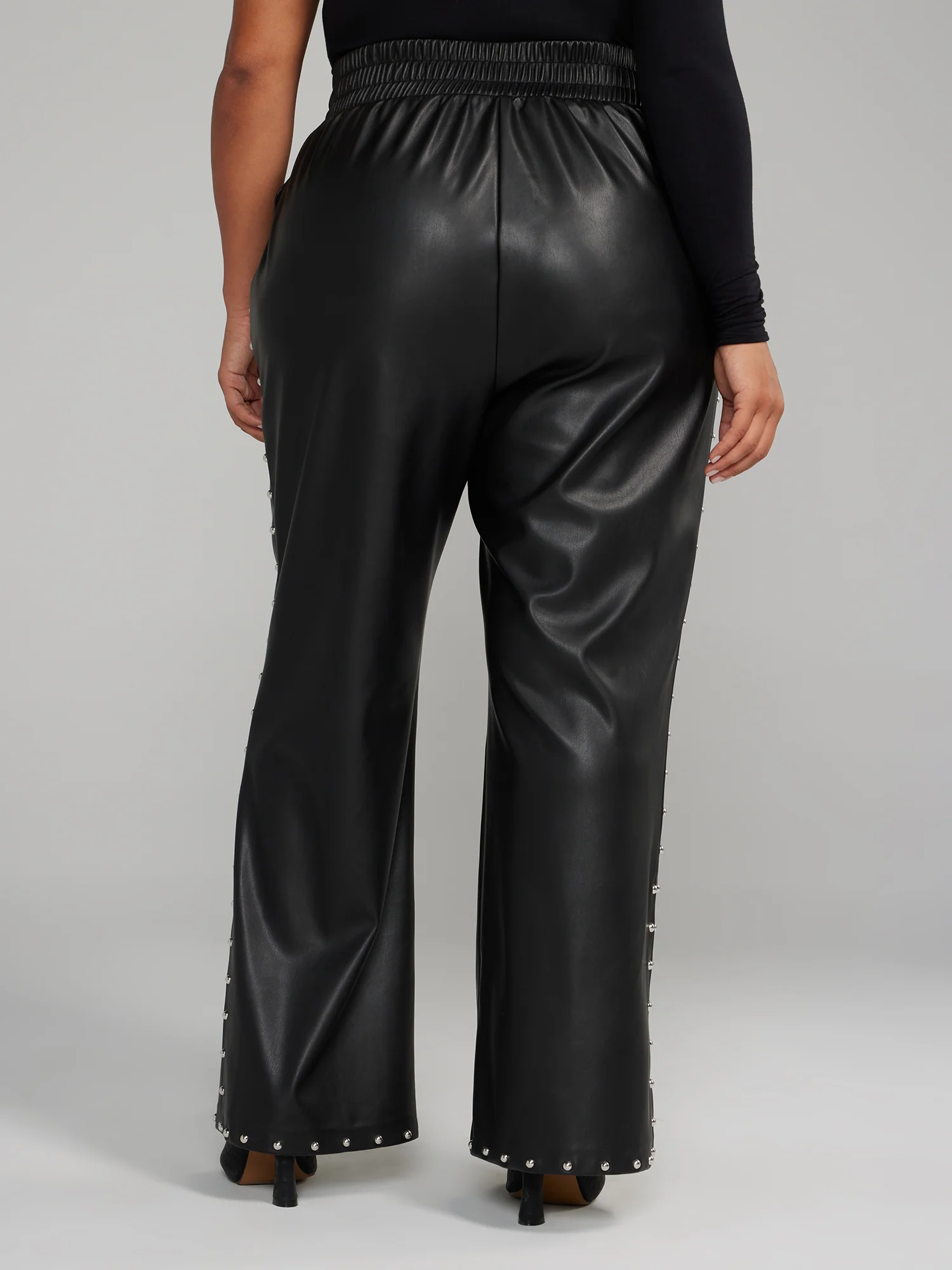 Faux Leather Stud Detail Wide Leg Pants - Image 3