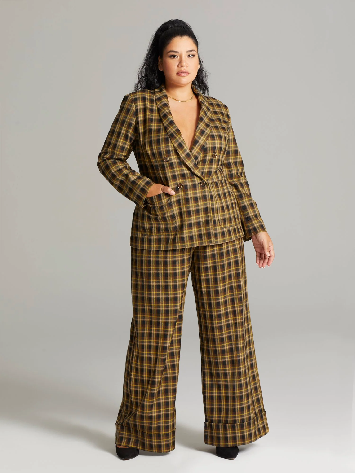 Faven Plaid Double Breasted Blazer - Image 3