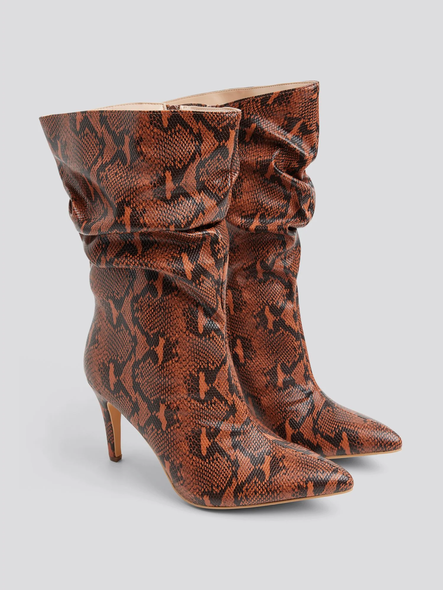 Fawn Snake Print Mid-Calf Slouch Boots - Image 3