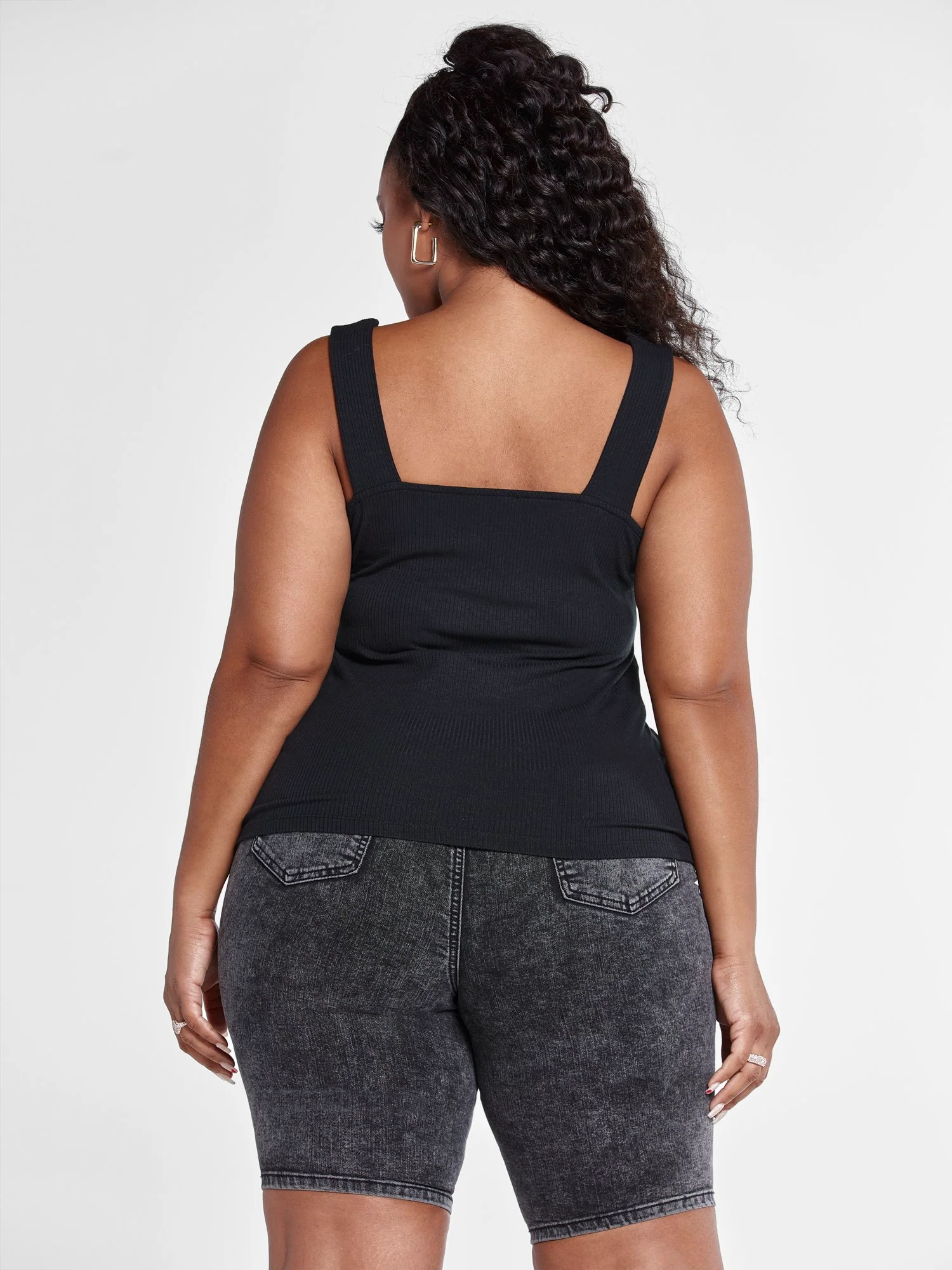 Gia Square Neck Rib Knit Tank Top - Image 3