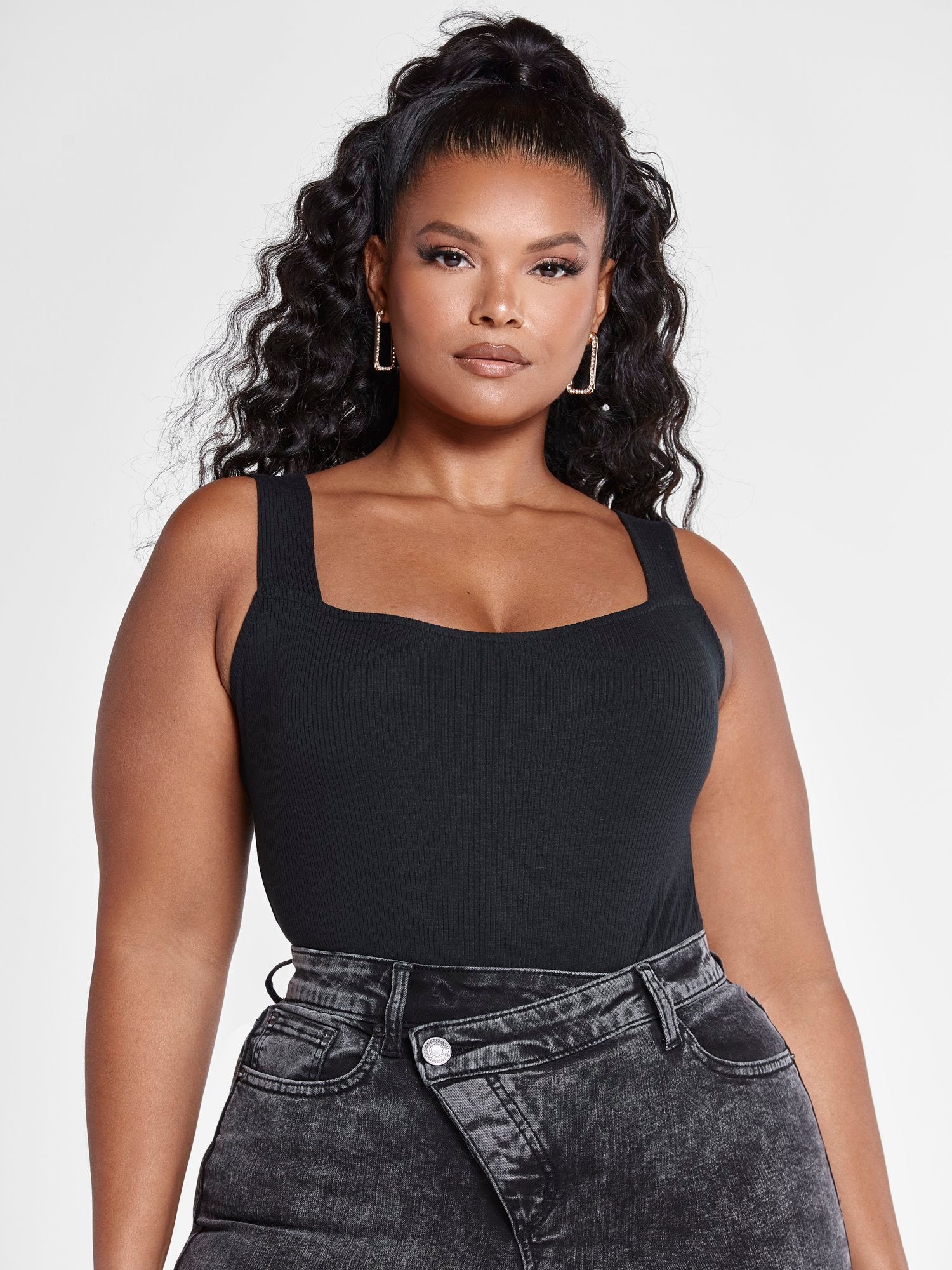 Gia Square Neck Rib Knit Tank Top - Image 4