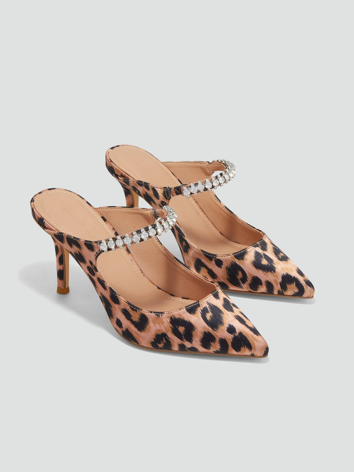 Giovanna Leopard Print Rhinestone Strap Heels - Image 2