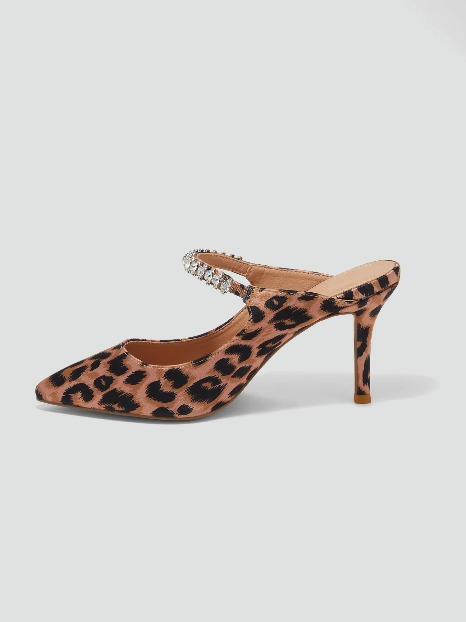 Giovanna Leopard Print Rhinestone Strap Heels - Image 4