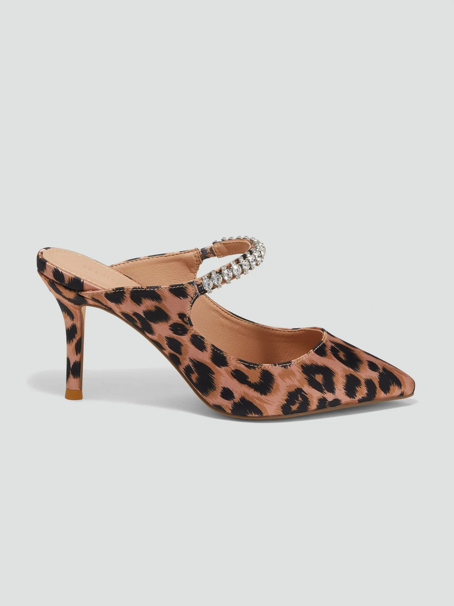 Giovanna Leopard Print Rhinestone Strap Heels - Image 5