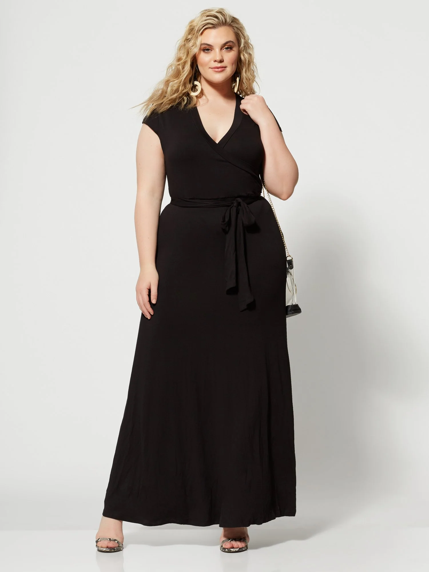 Grace Faux Wrap Maxi Dress in Black - Image 2
