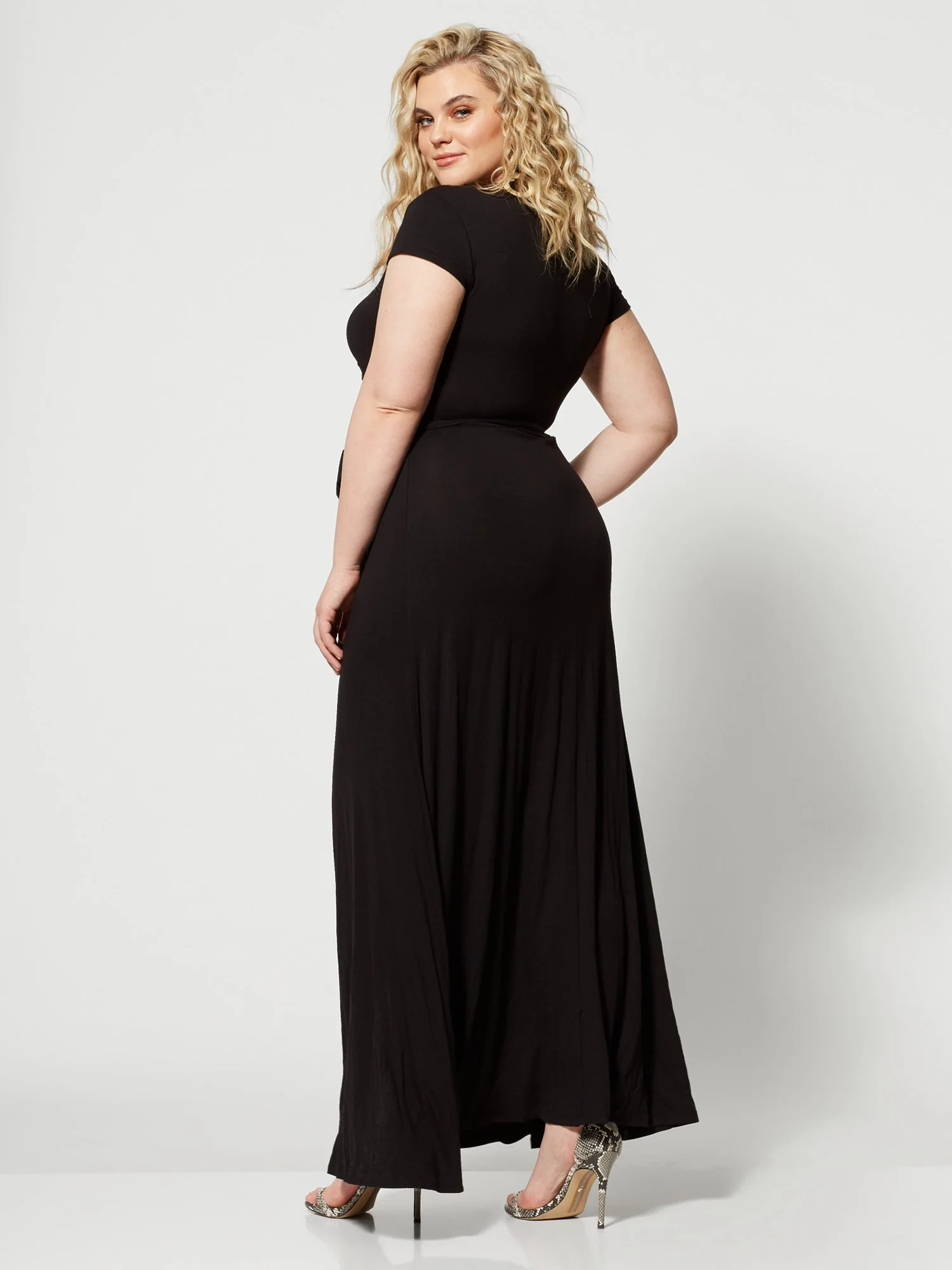 Grace Faux Wrap Maxi Dress in Black - Image 3