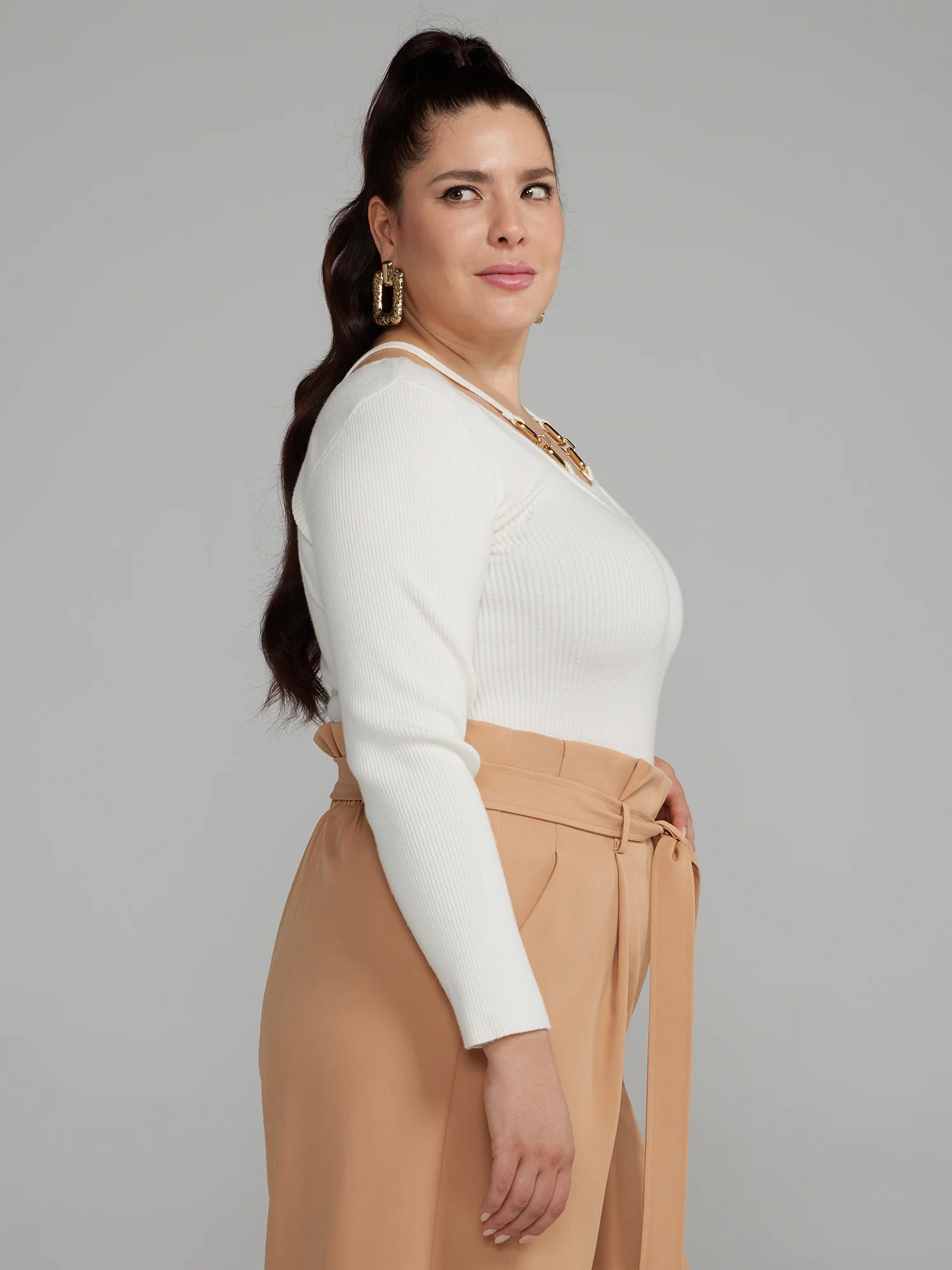 Hardware Detail Ribbed Knit Sweater - Image 2