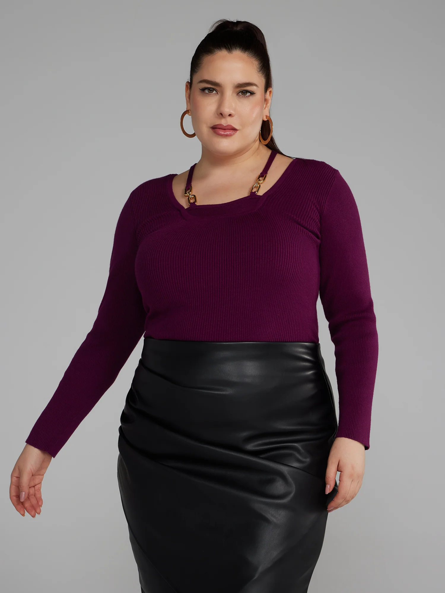 Hardware Detail Ribbed Knit Sweater - Image 6