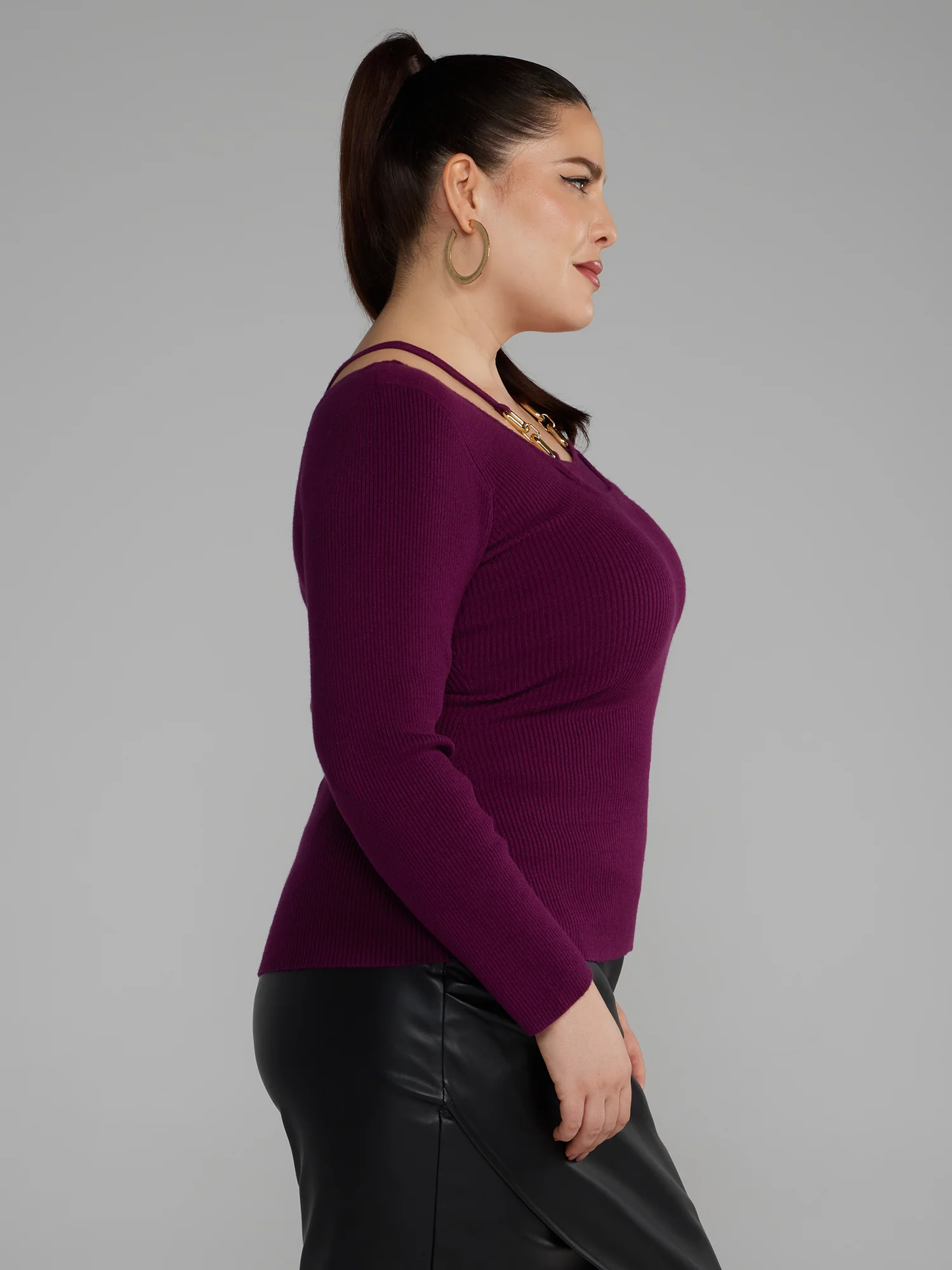 Hardware Detail Ribbed Knit Sweater - Image 7