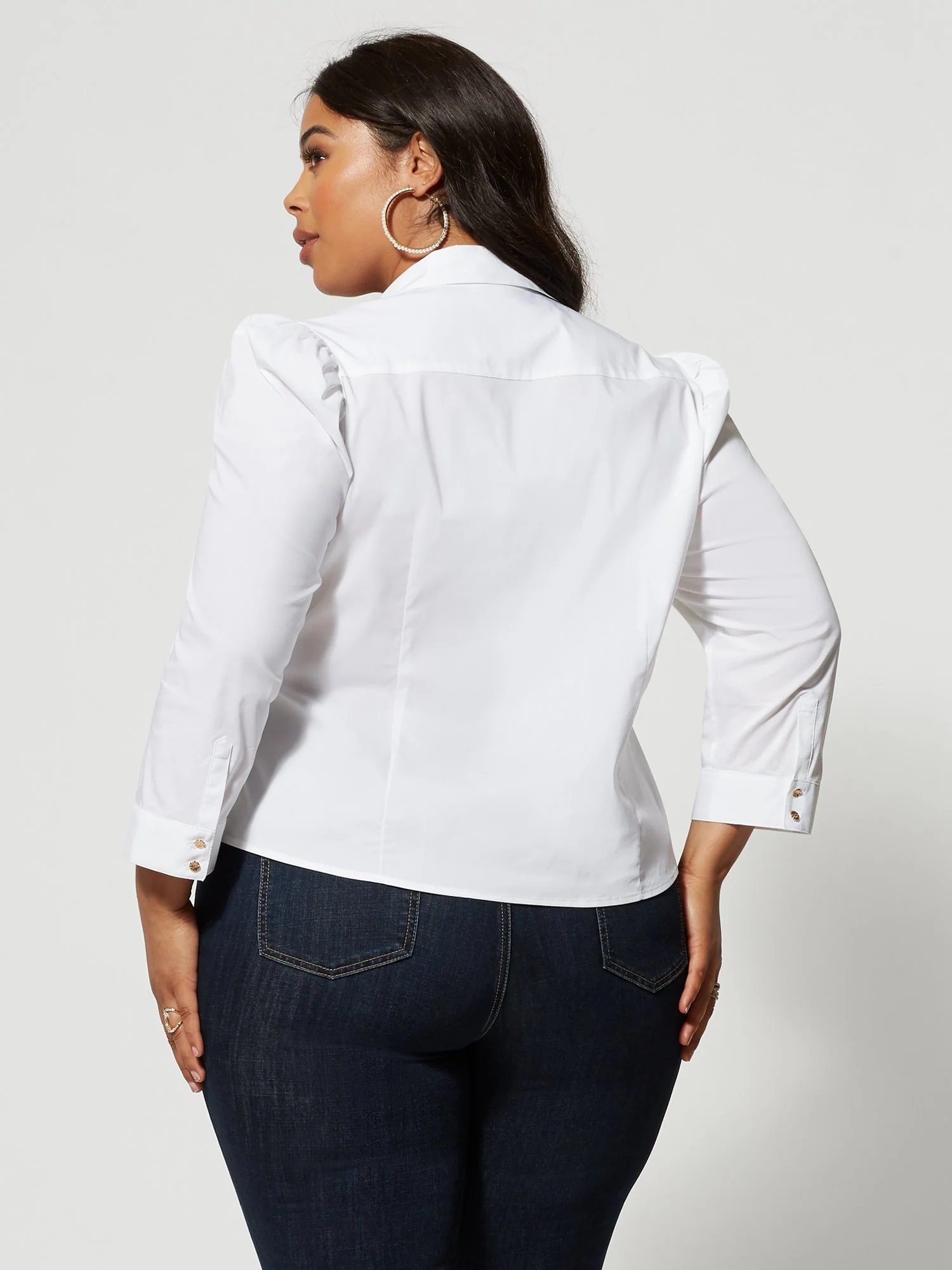 Harlow White Puff Sleeve Button-Up Top - Image 3