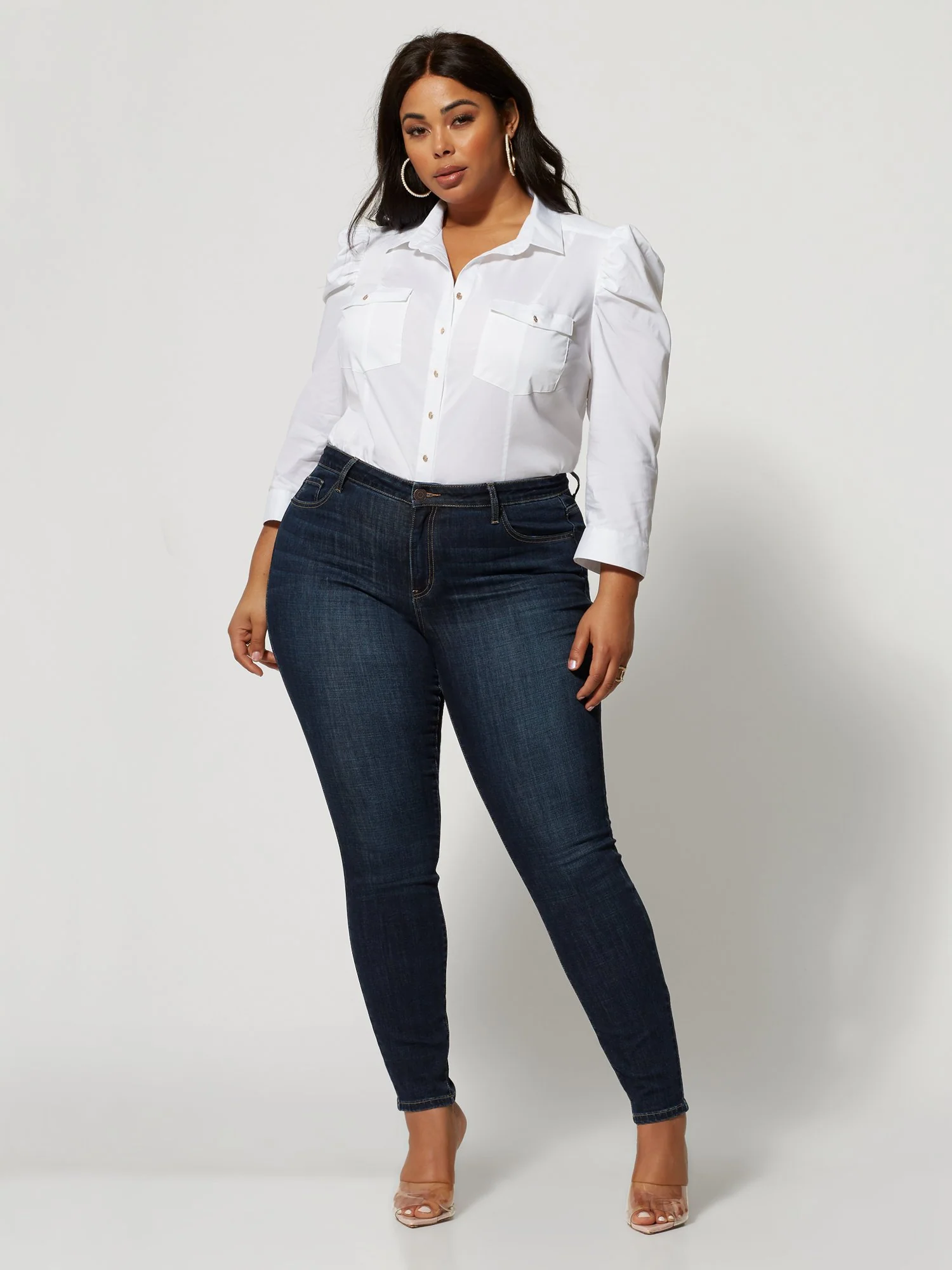 Harlow White Puff Sleeve Button-Up Top - Image 4