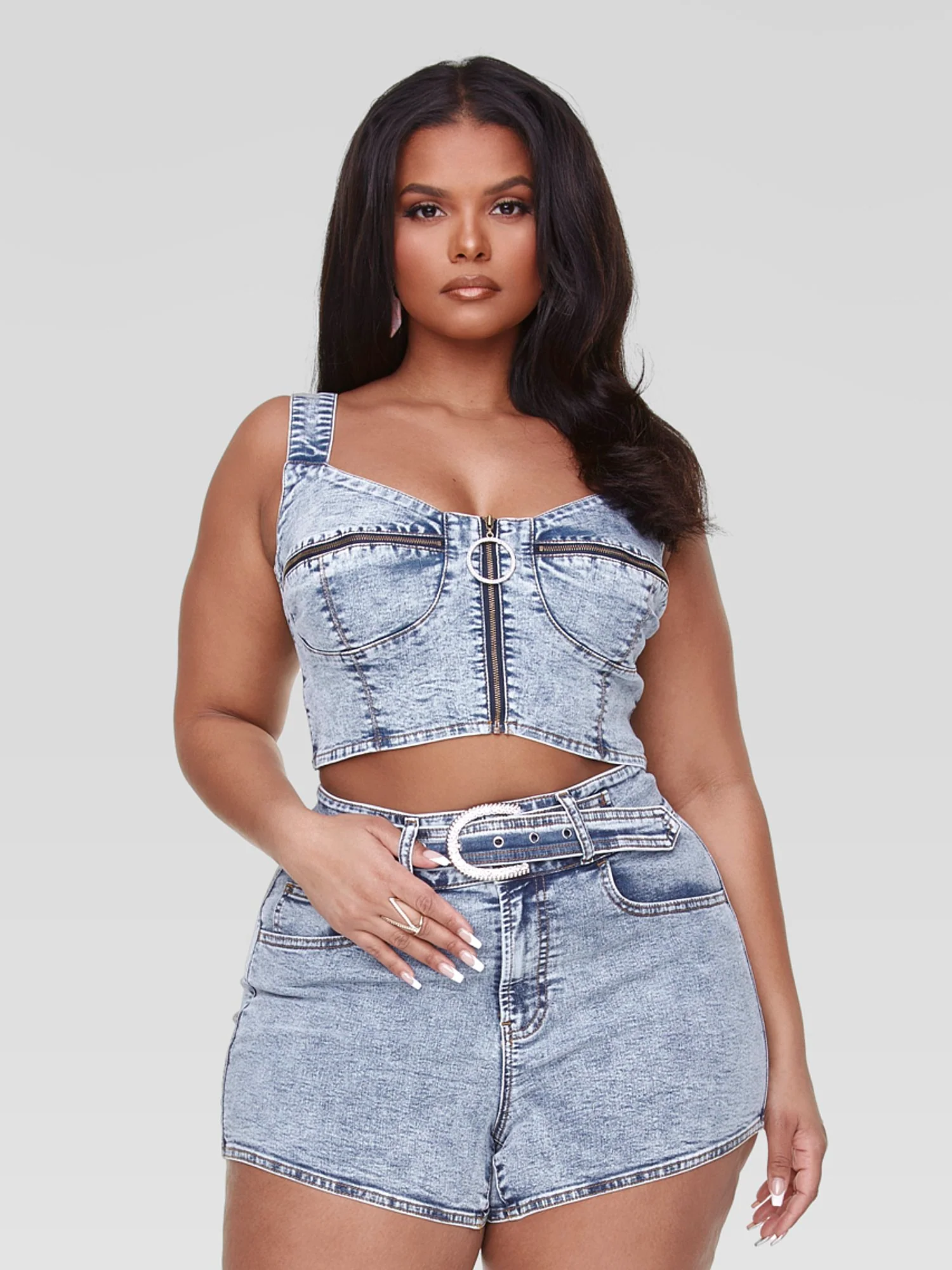 Harper Rhinestone Detail Denim Corset Top - Image 2