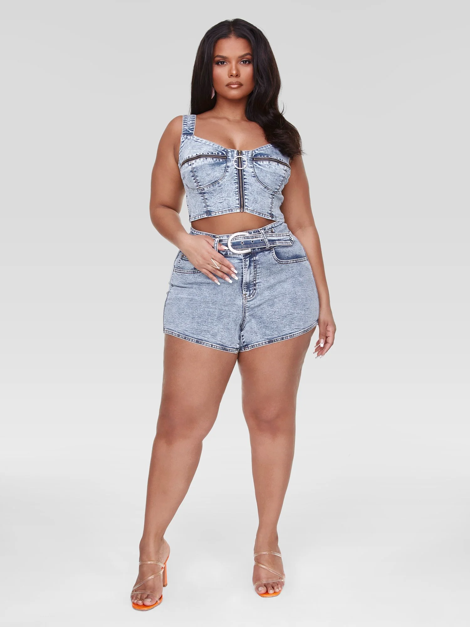 Harper Rhinestone Detail Denim Corset Top - Image 3