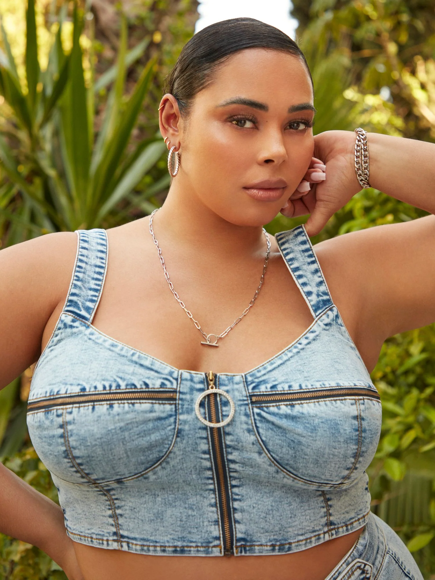 Harper Rhinestone Detail Denim Corset Top - Image 5