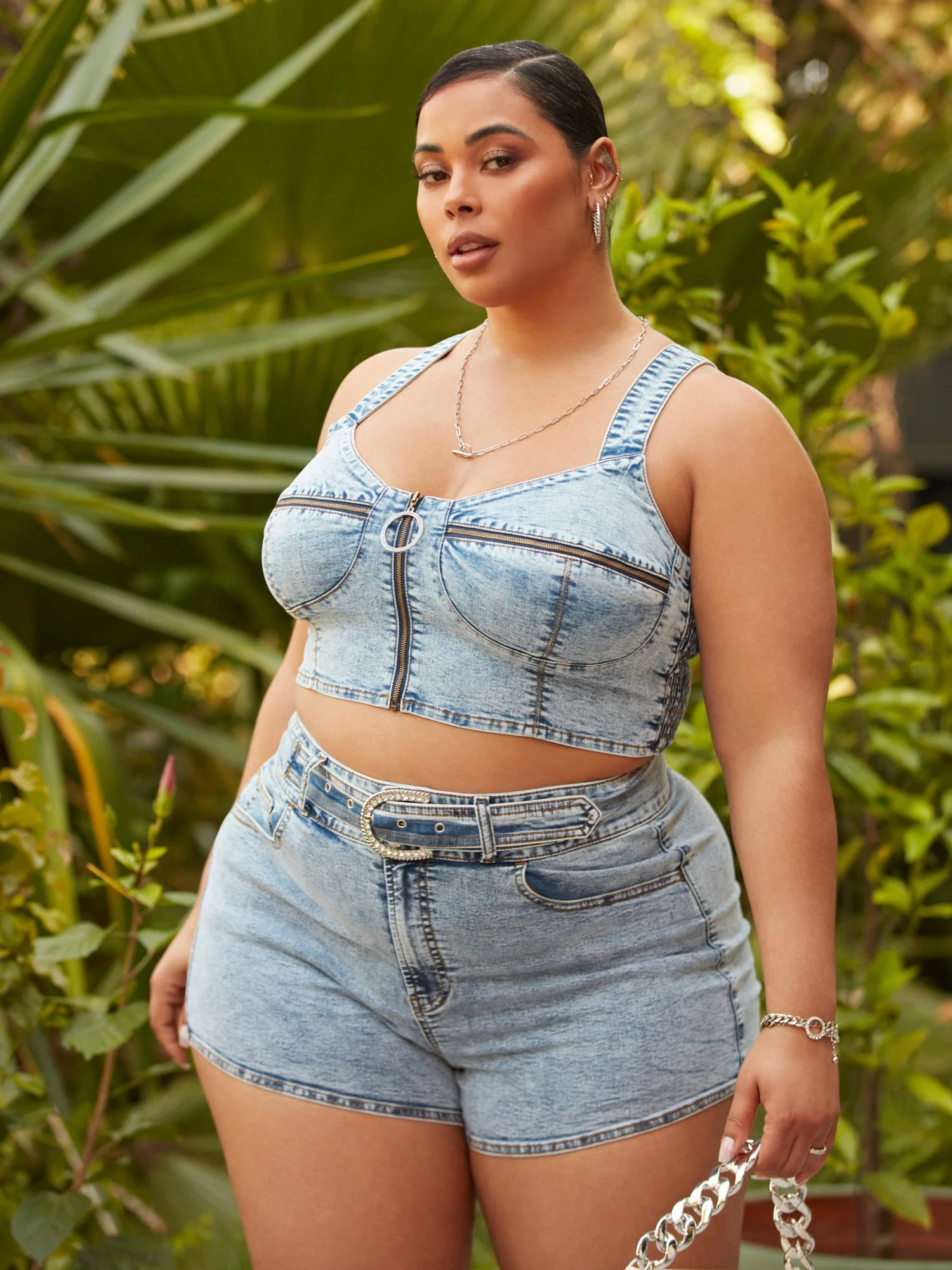Harper Rhinestone Detail Denim Corset Top - Image 6