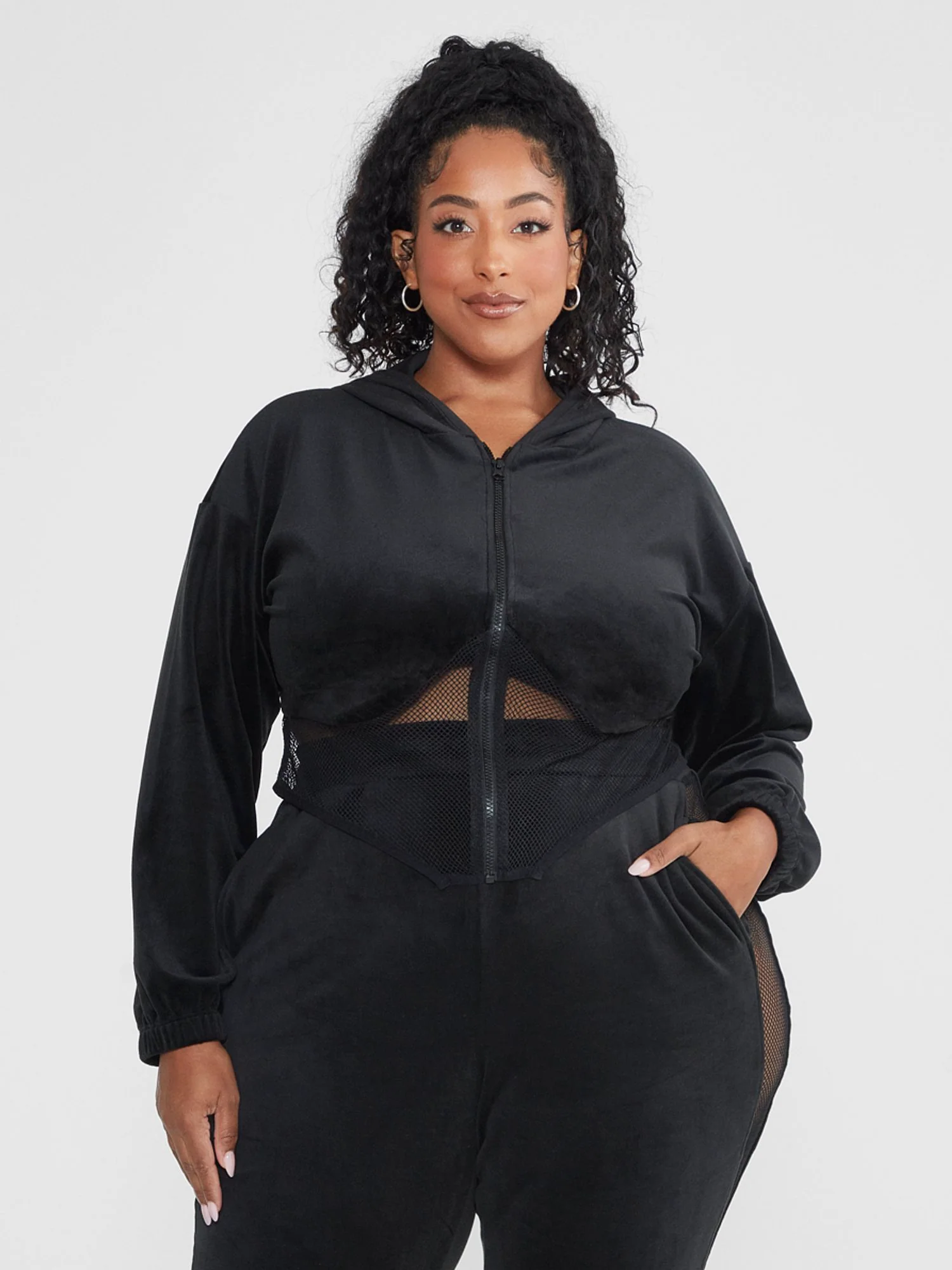 Harper Velour Mesh Hem Hoodie - Image 2