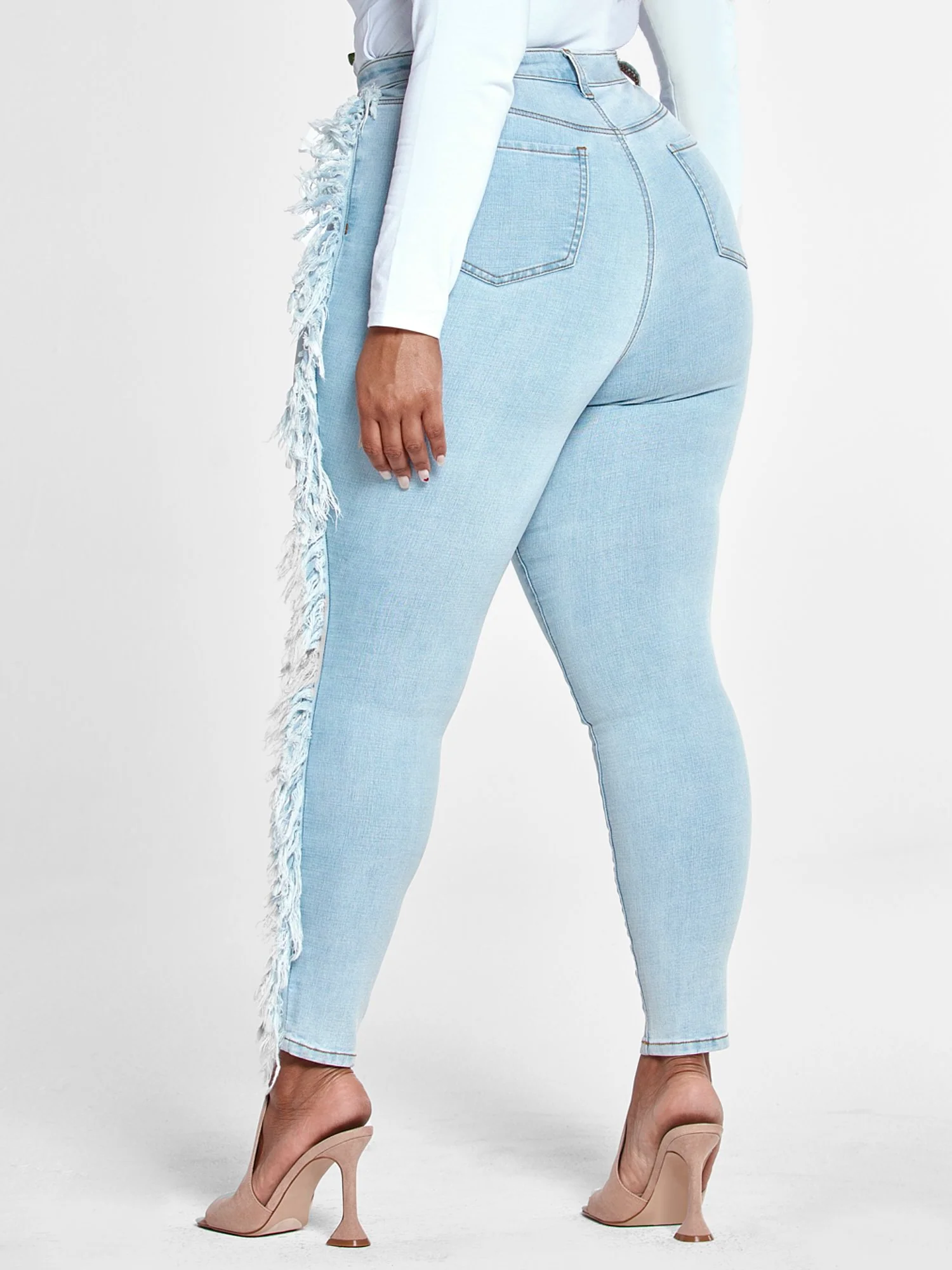 High Rise Ankle Length Skinny Jeans with Side Fringe - Image 3